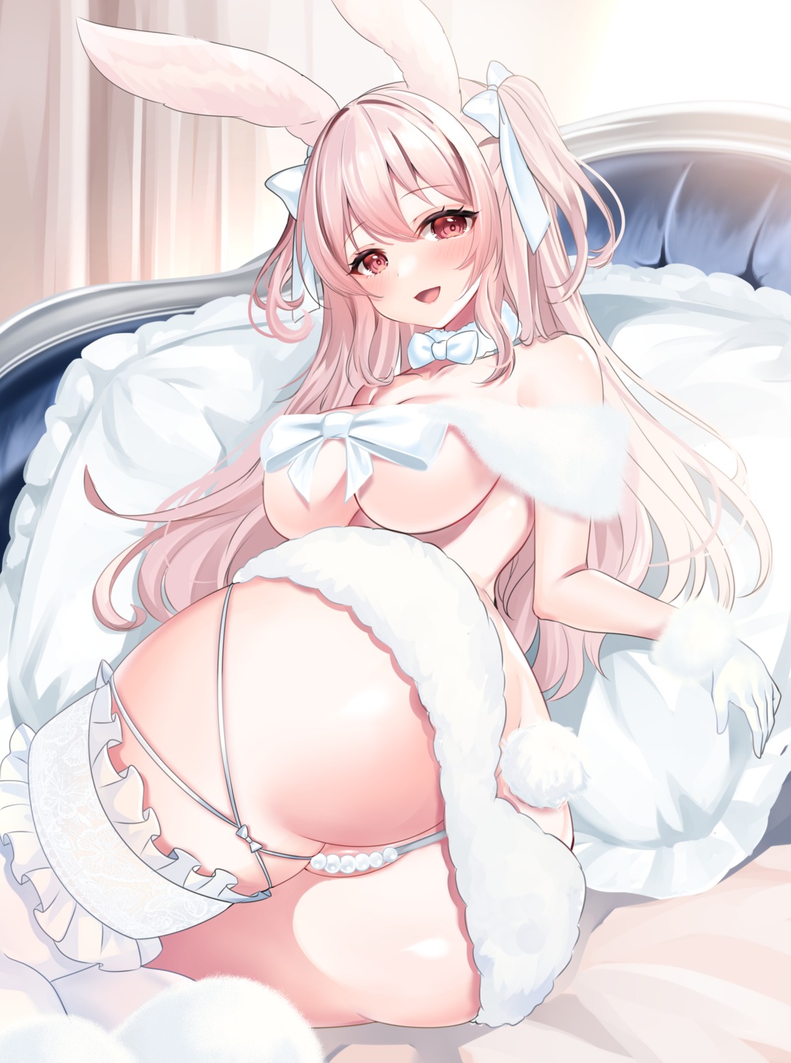 animal_ears ass bunny_ears garter katsushika_pachi no_bra pantsu tail thighhighs thong