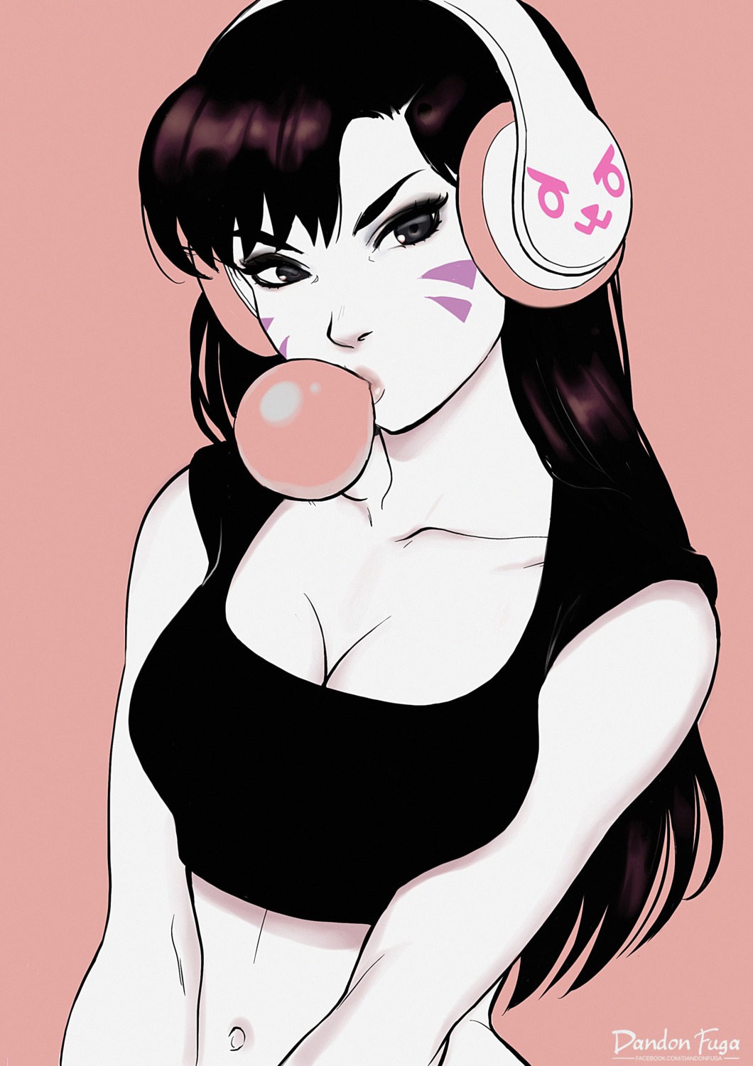 breast_hold cleavage d.va dandon_fuga headphones overwatch