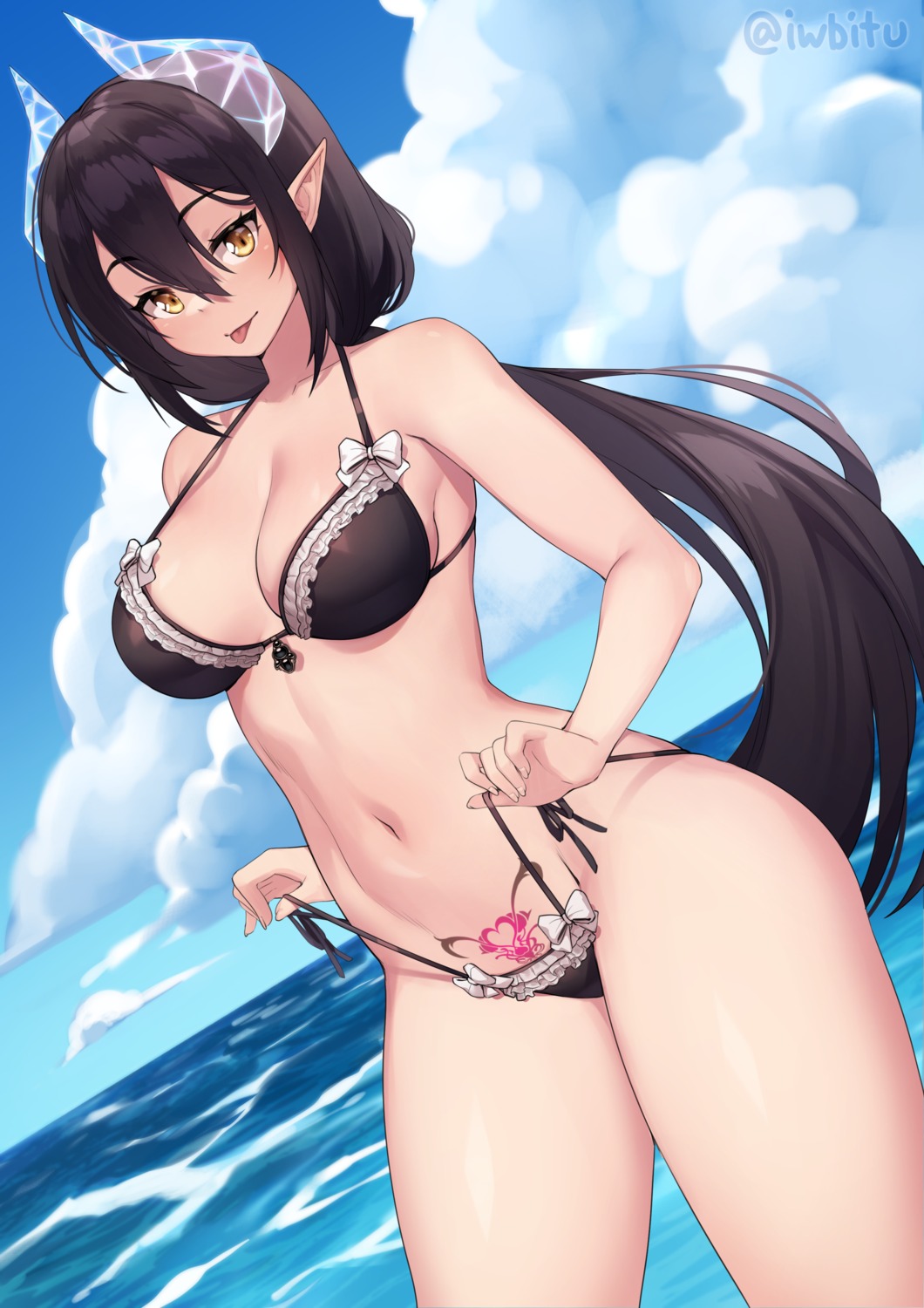 bikini horns iwbitu-sa pointy_ears swimsuits tattoo undressing