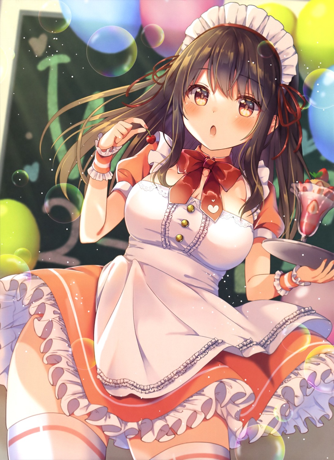 cleavage gomano_rio maid skirt_lift thighhighs waitress