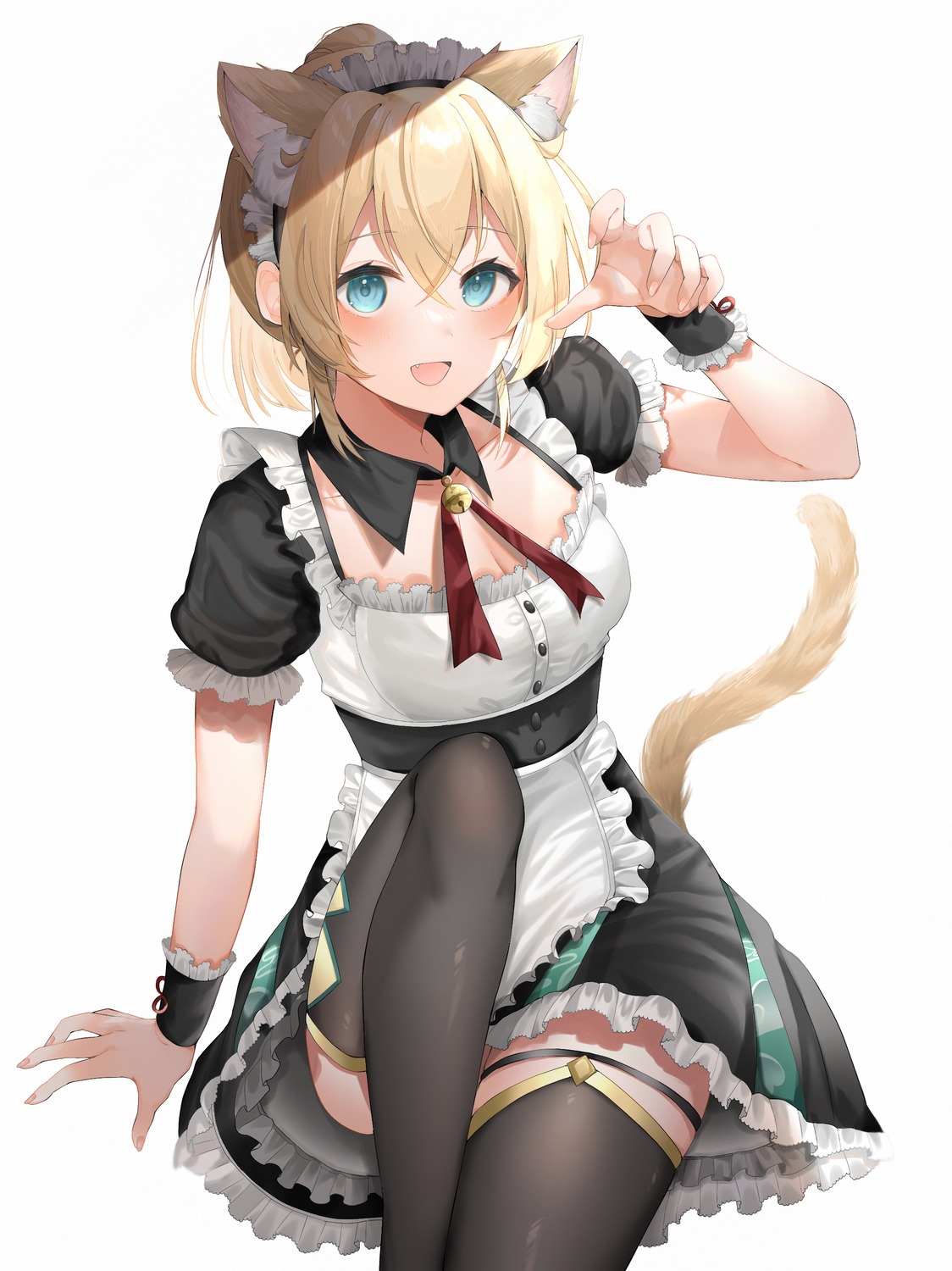 animal_ears garter hololive kazama_iroha maid nekomimi skirt_lift tail thighhighs yoshioka_(today_is_kyou)