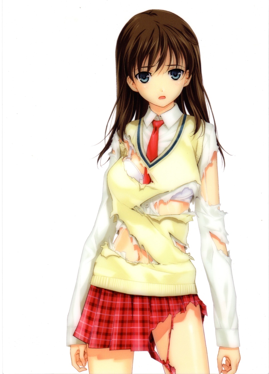 bra happoubi_jin iseshima_aya screening seifuku sweater torn_clothes zettai_shougeki_platonic_heart