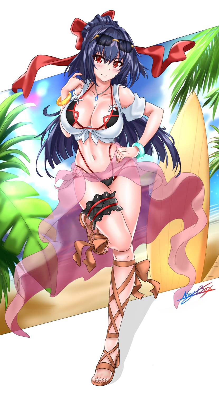 bikini cleavage garter heels nez-kun see_through swimsuits