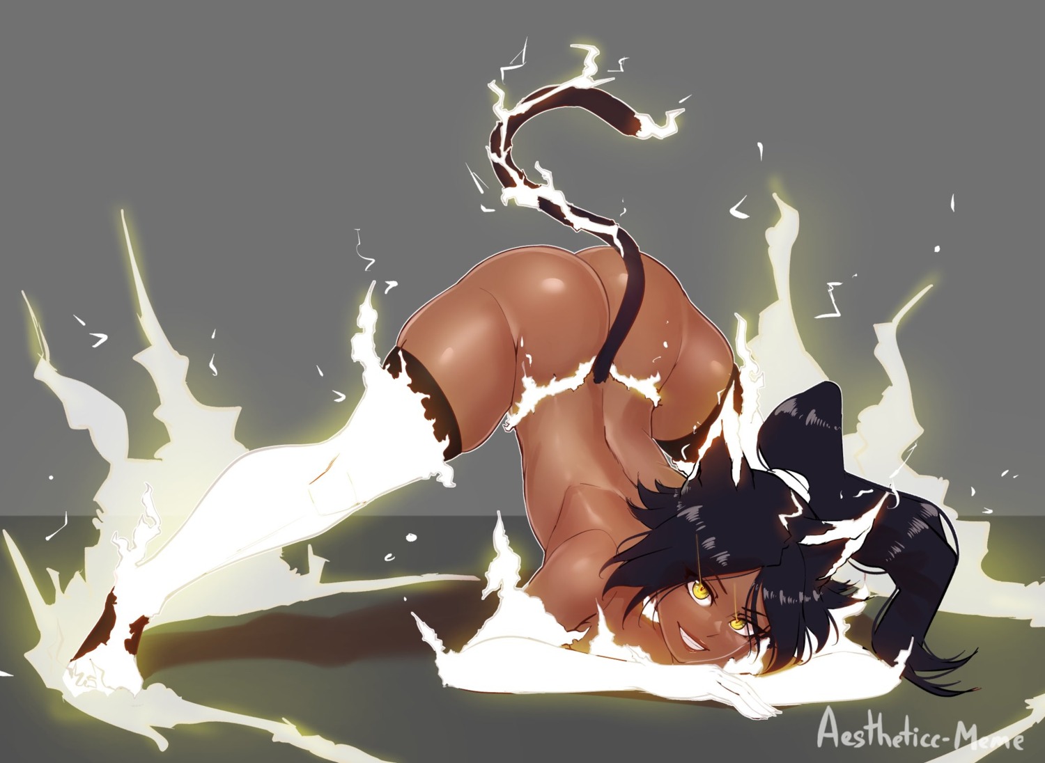 aestheticc-meme animal_ears ass bleach naked nekomimi shihouin_yoruichi tail thighhighs