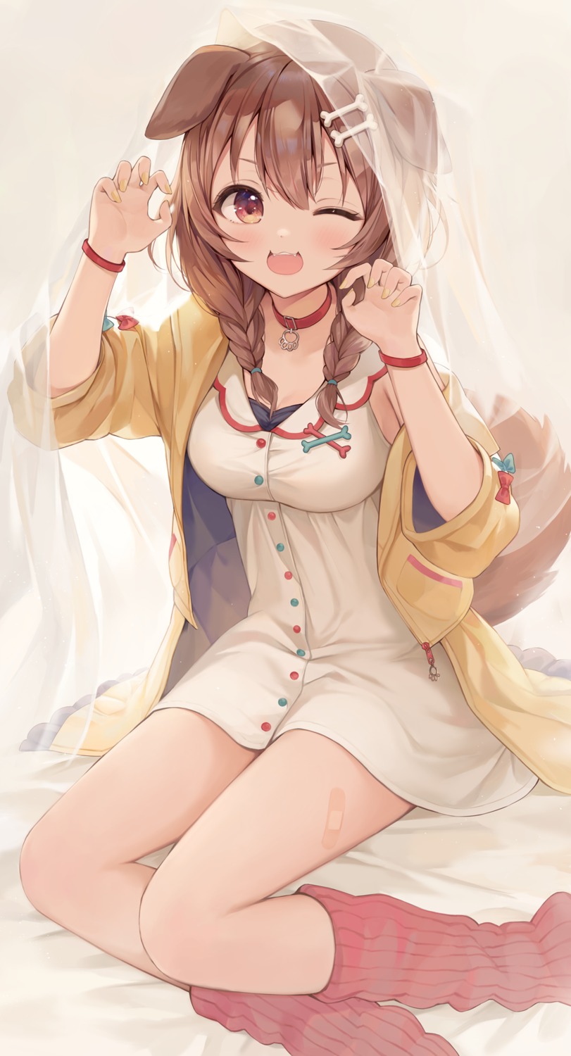 animal_ears bandaid dress eso_(toory) hololive hololive_gamers inugami_korone inumimi tail