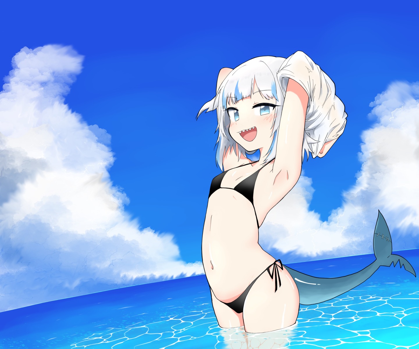 bikini gawr_gura hololive hololive_english swimsuits tagme tail undressing wet