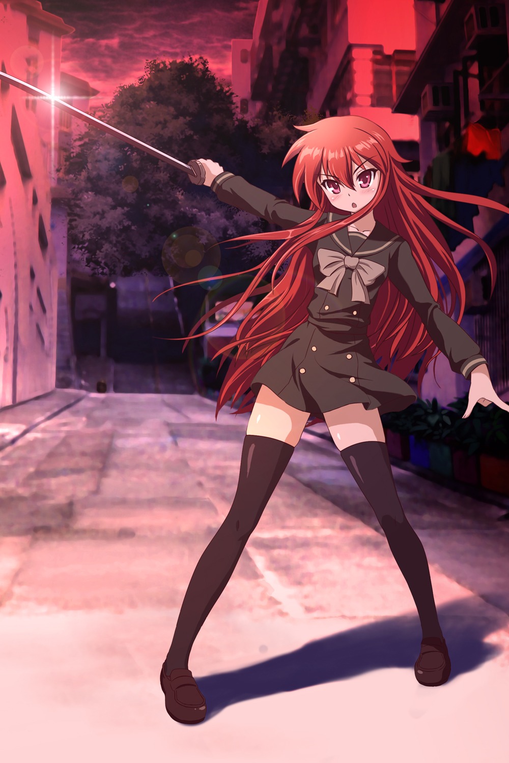 denhijou_niki seifuku shakugan_no_shana shana sword thighhighs