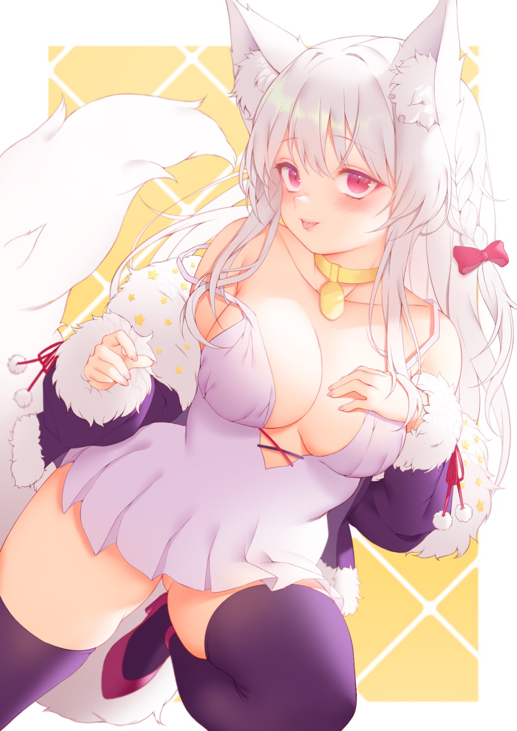 animal_ears dress heels no_bra skirt_lift tail thighhighs zhaofeng_yinyue