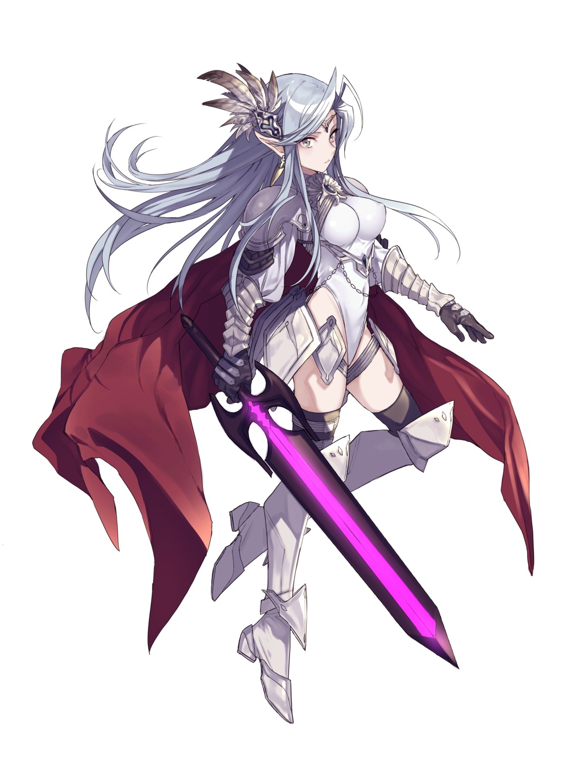 armor erect_nipples heels leotard maruchi nopan pointy_ears sword thighhighs