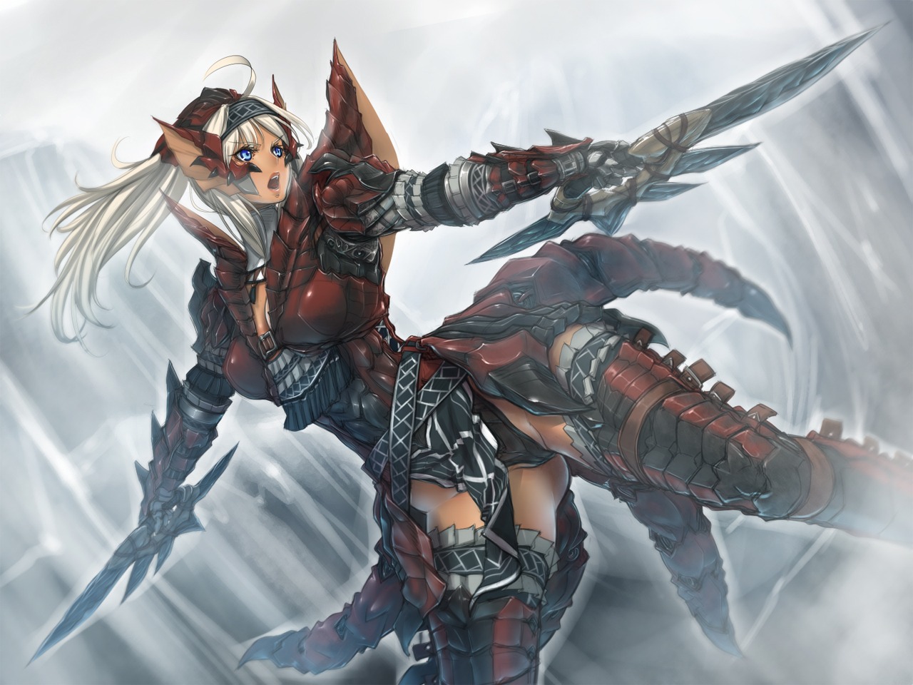 armor monster_hunter ogin_bara sword tail thighhighs wallpaper