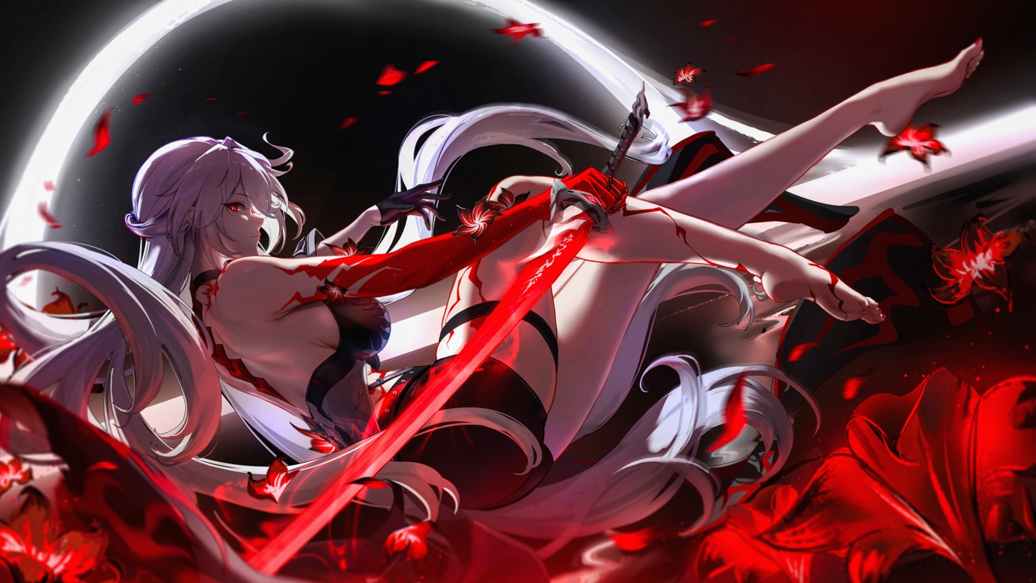 acheron feet garter honkai:_star_rail liu_liaoliao no_bra sword tattoo wallpaper