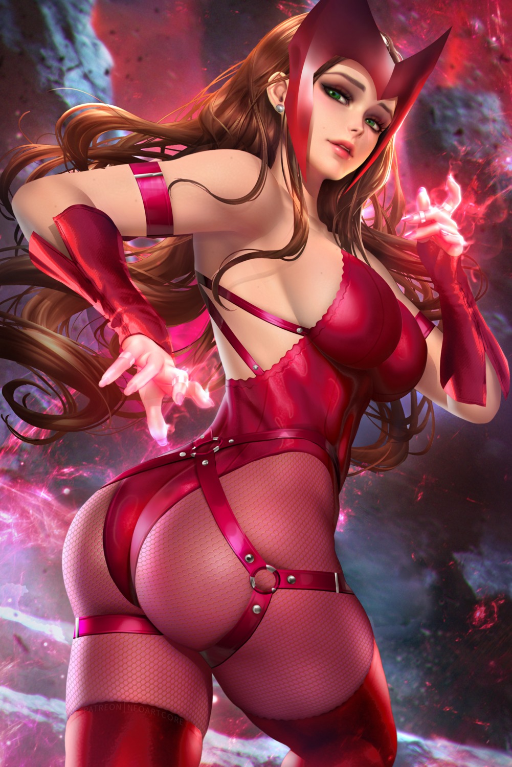 ass fishnets leotard marvel nudtawut_thongmai pantyhose scarlet_witch thighhighs x-men