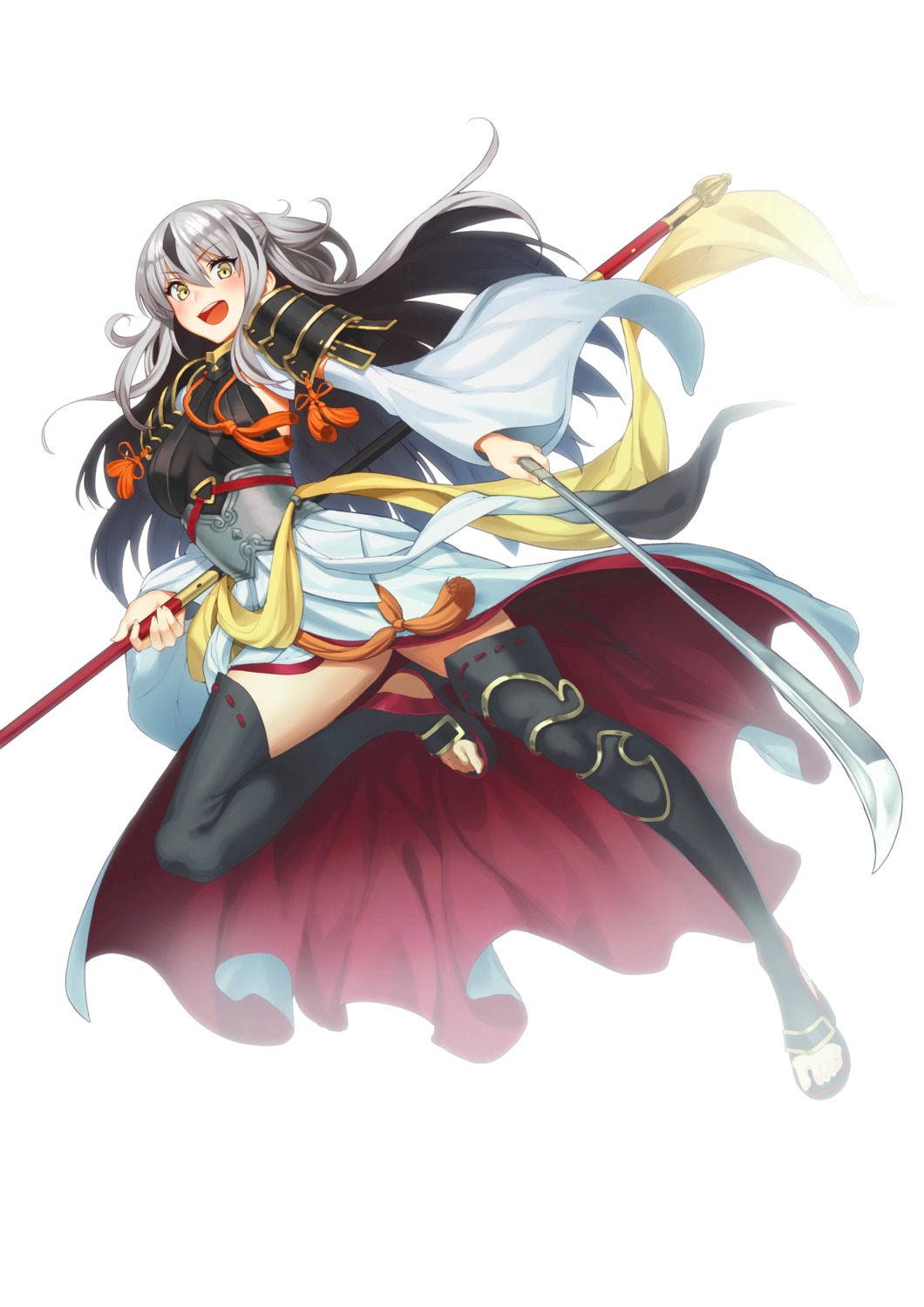 armor fate/grand_order japanese_clothes kabu_(niniko2ko) nagao_kagetora_(fate) skirt_lift sword thighhighs weapon