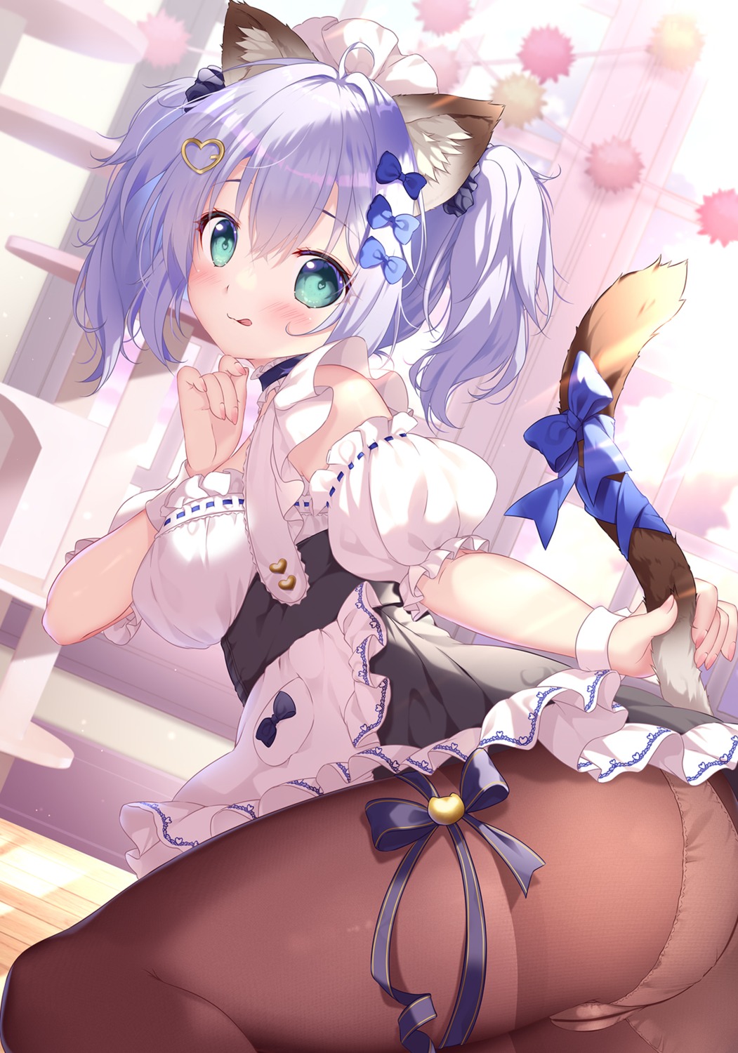 animal_ears detexted garter maid mikeou nekomimi pantsu pantyhose see_through skirt_lift tail