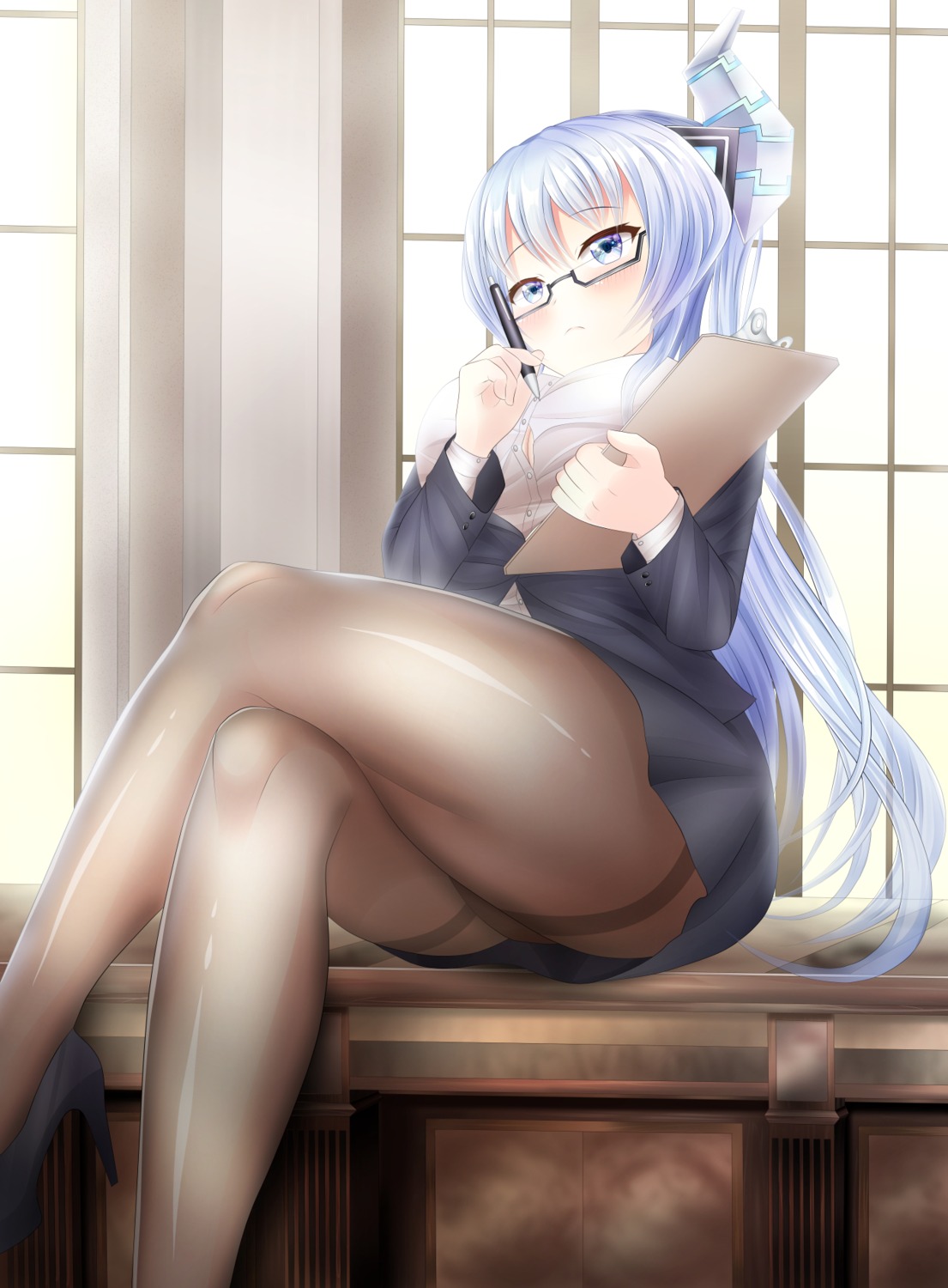 business_suit choujigen_game_neptune cleavage kiseijou_rei megane pantyhose yumcha