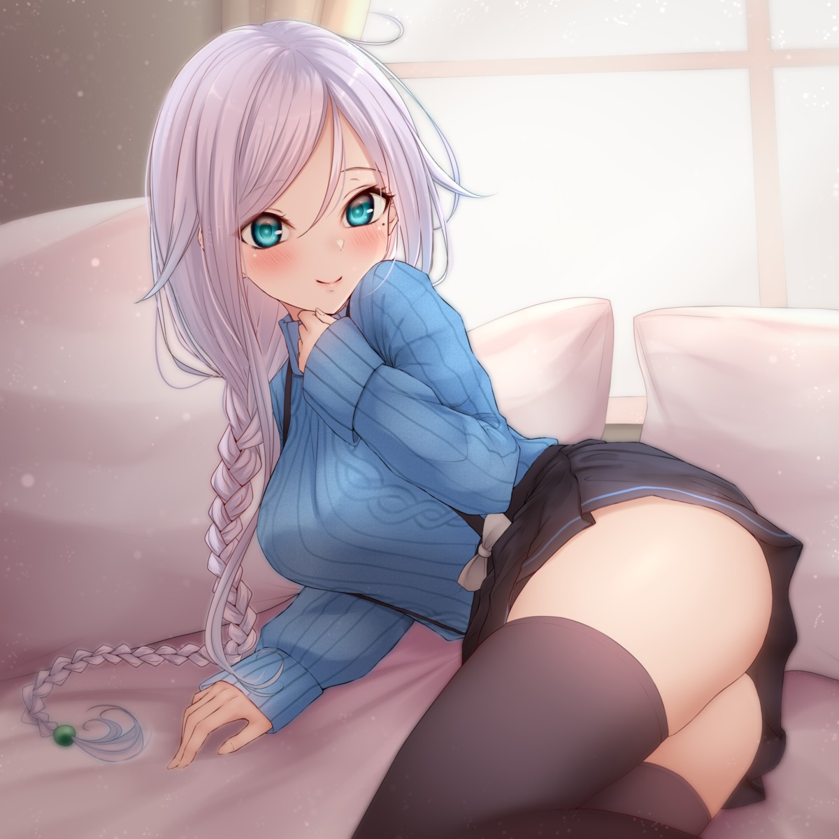 ass kantai_collection nuka_(nvkka) skirt_lift sweater thighhighs umikaze_(kancolle)