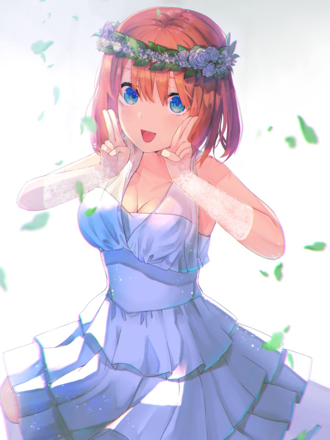 5-toubun_no_hanayome cleavage dress nakano_yotsuba no_bra slime07 wedding_dress