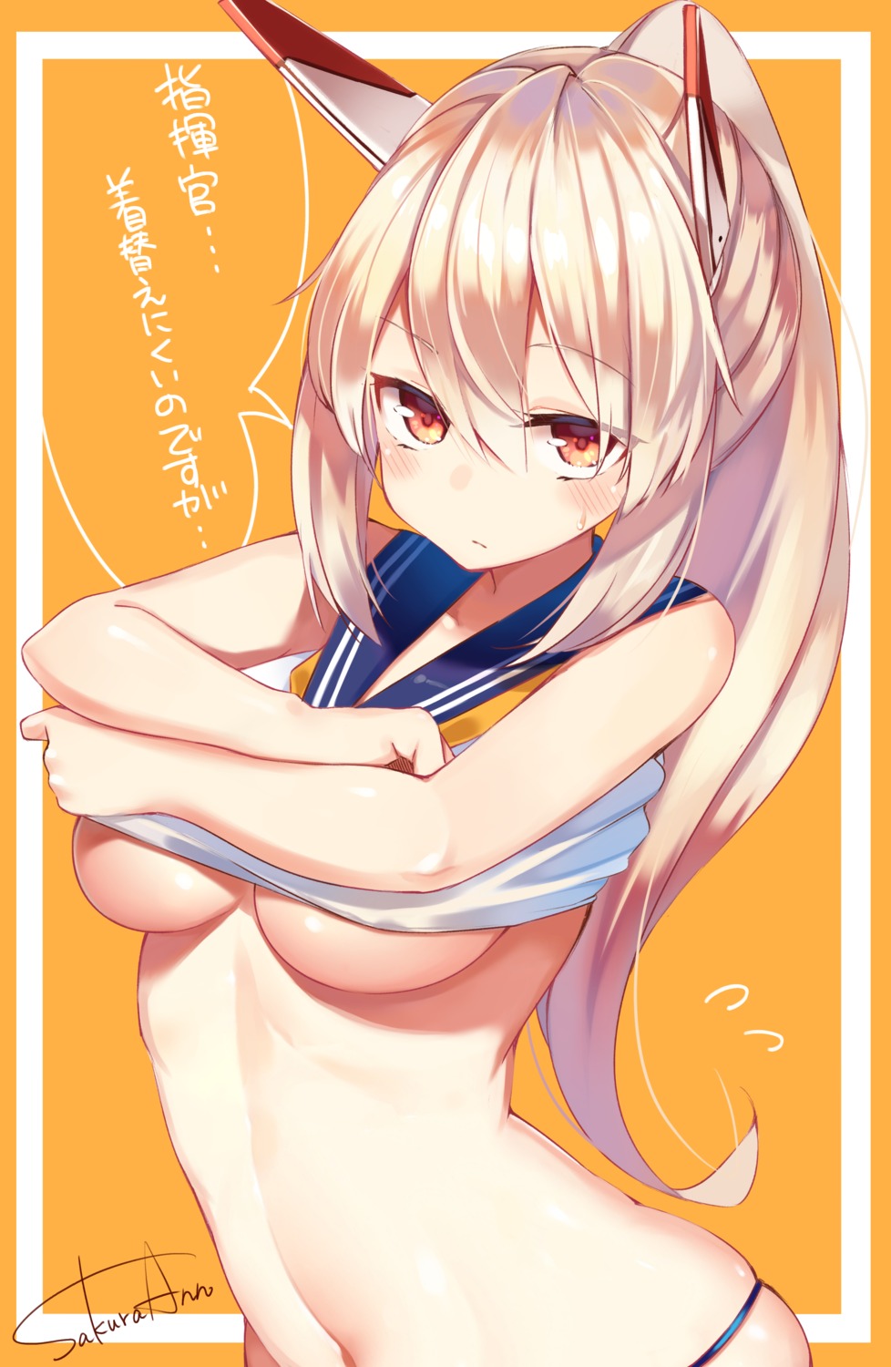 ayanami_(azur_lane) azur_lane no_bra pantsu sakura_cha seifuku shirt_lift underboob undressing