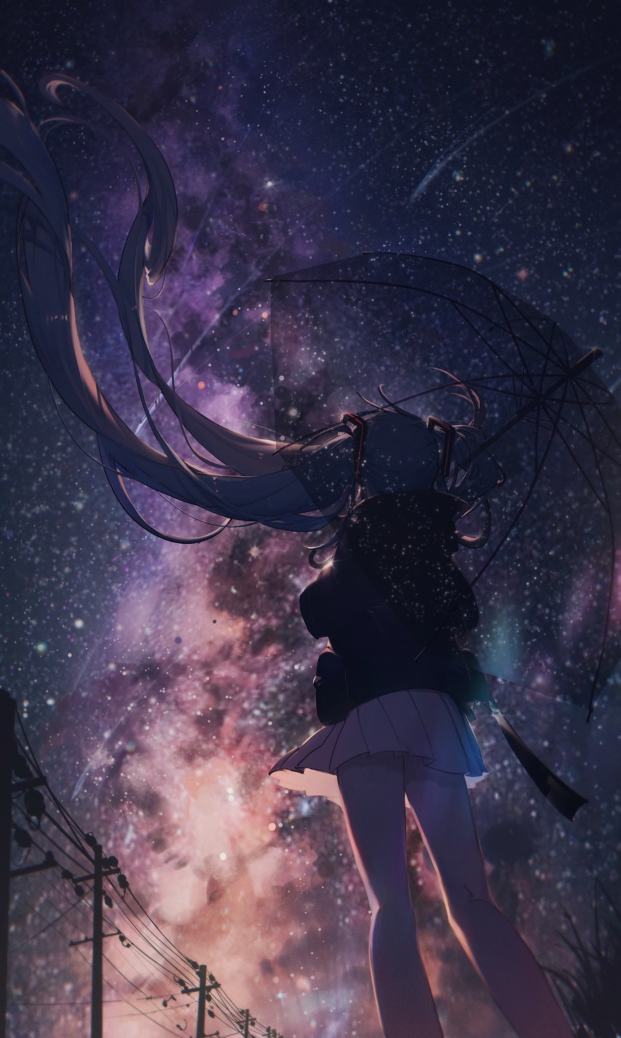 hatsune_miku konya_karasue skirt_lift umbrella vocaloid