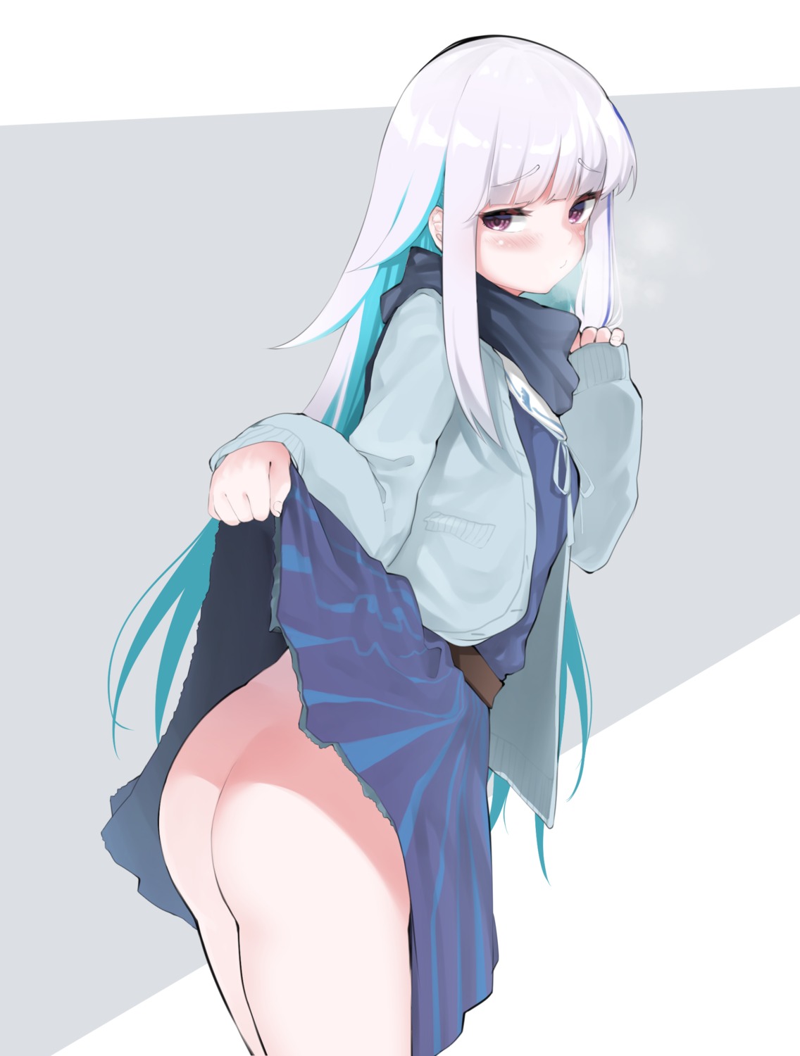 ass lize_helesta nijisanji nopan seifuku skirt_lift sweater uxu