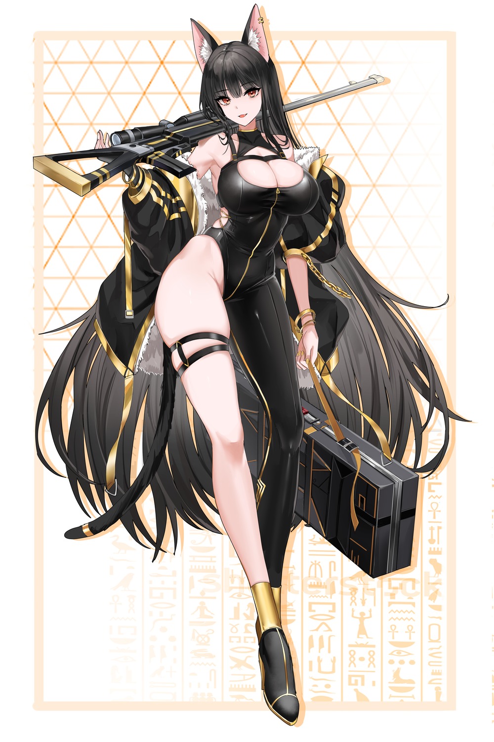 animal_ears garter gun heels nekomimi no_bra tail