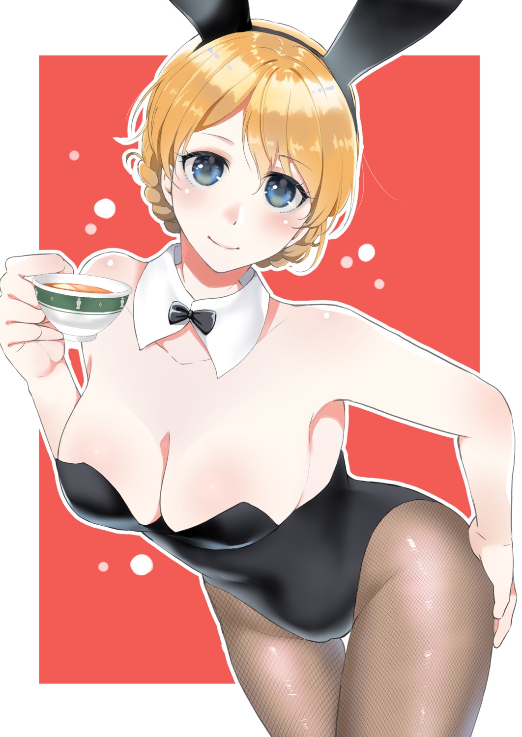 animal_ears bunny_ears bunny_girl cameltoe cleavage darjeeling fishnets girls_und_panzer no_bra pantyhose touma_(tsunamiharuru)