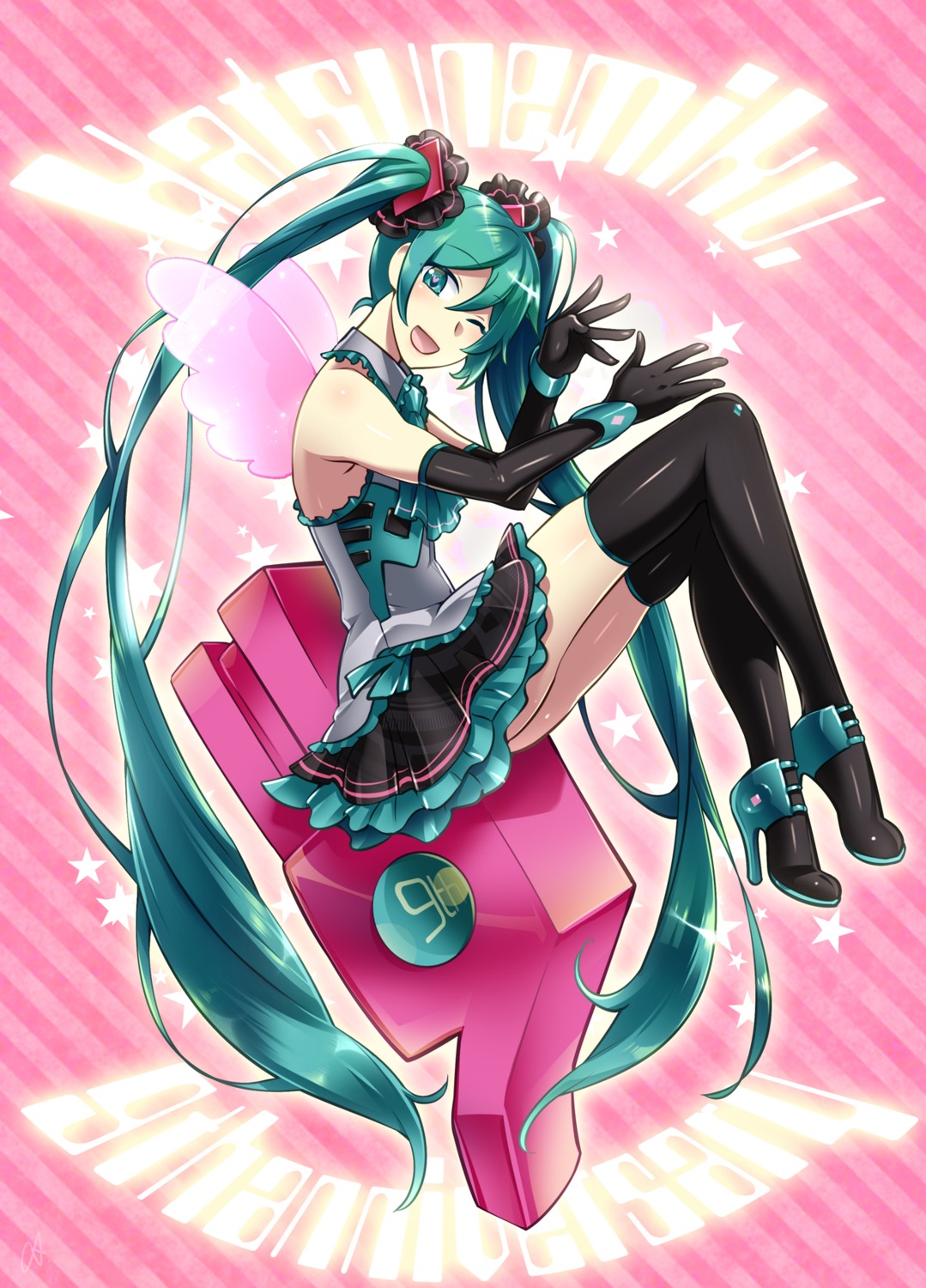 caffein hatsune_miku heels thighhighs vocaloid wings