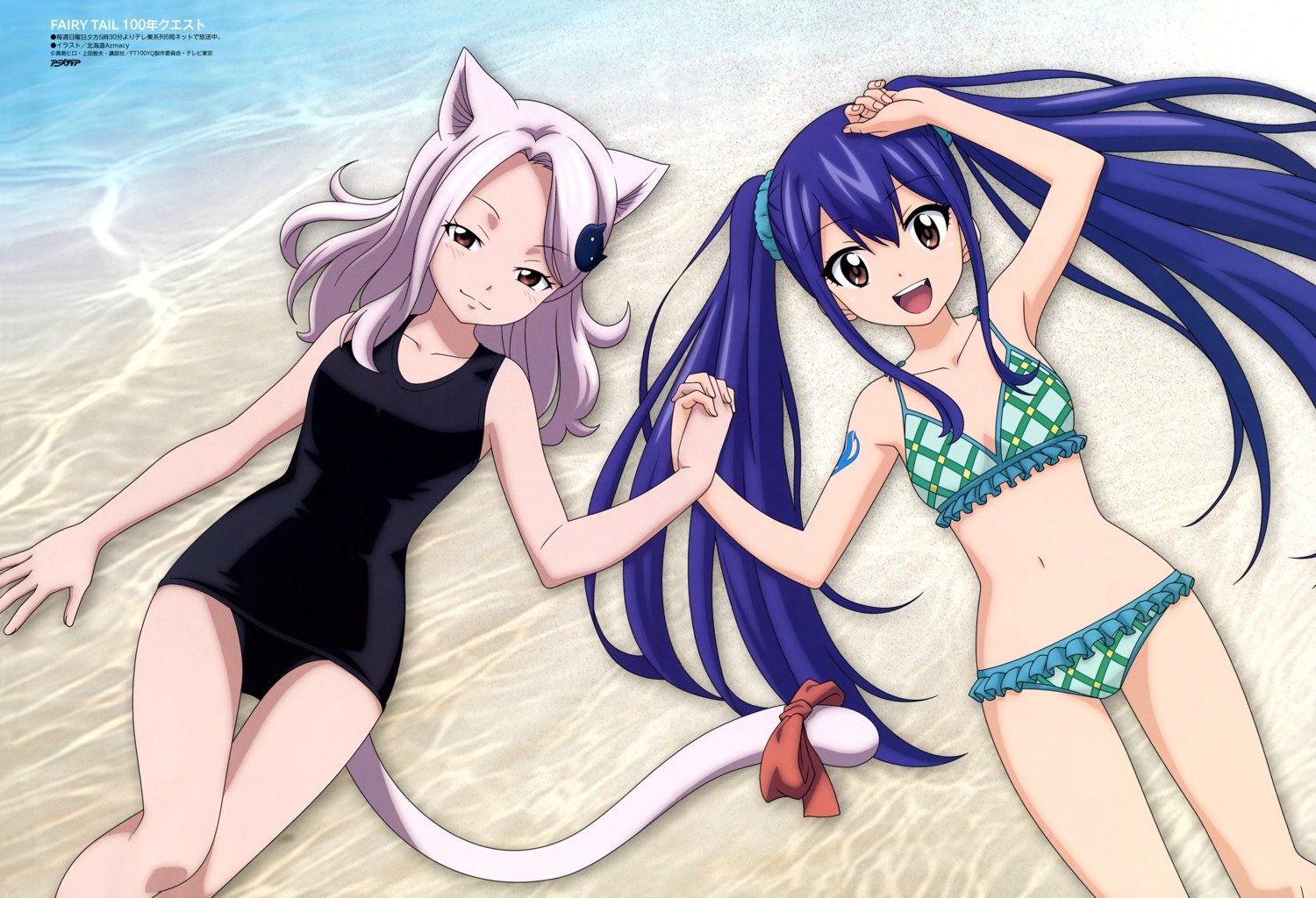 animal_ears bikini charle fairy_tail hokkaido_azmacy_inc. nekomimi school_swimsuit swimsuits tail tattoo wendy_marvell