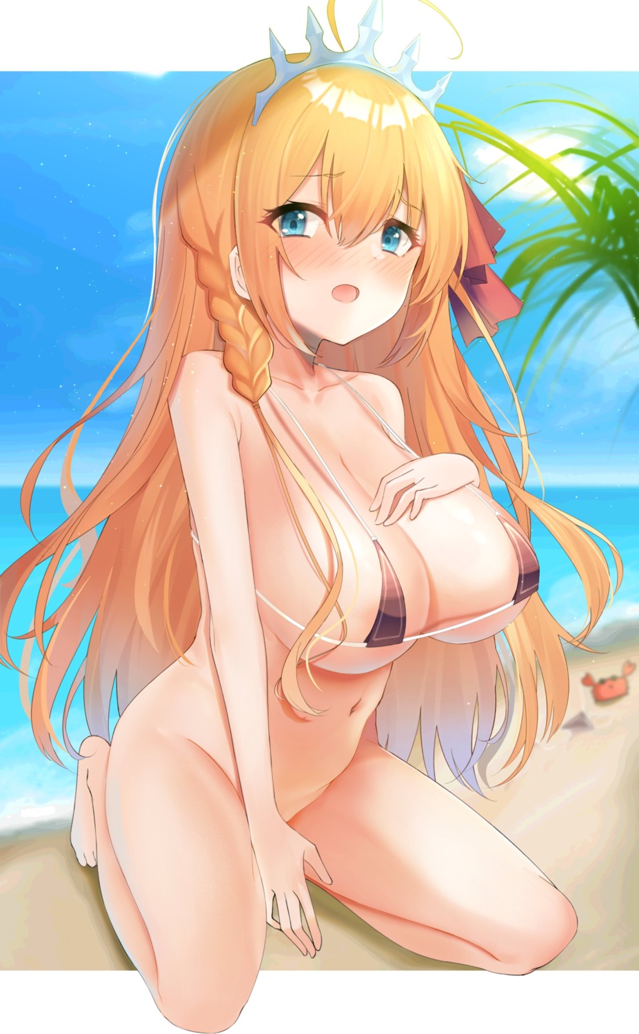 amrita_(amber78gou) areola bikini_top bottomless pecorine princess_connect princess_connect!_re:dive swimsuits