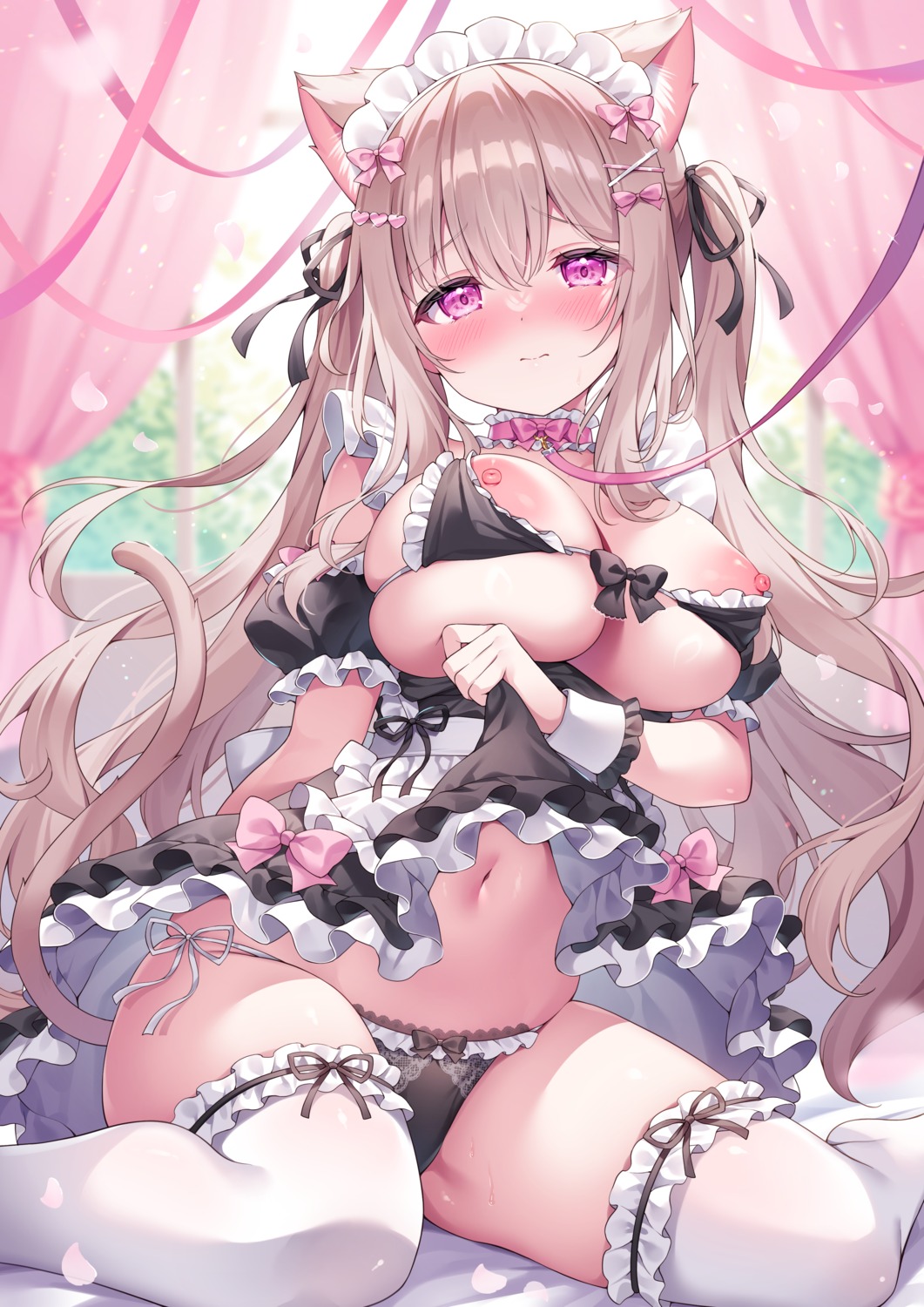 animal_ears bra garter maid nekomimi nipples pantsu siooooono skirt_lift string_panties tail thighhighs