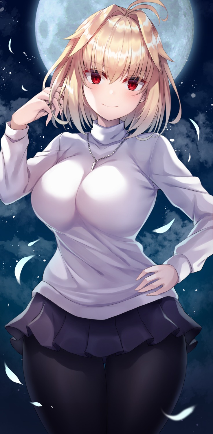 arcueid_brunestud beeyan pantyhose skirt_lift sweater tsukihime