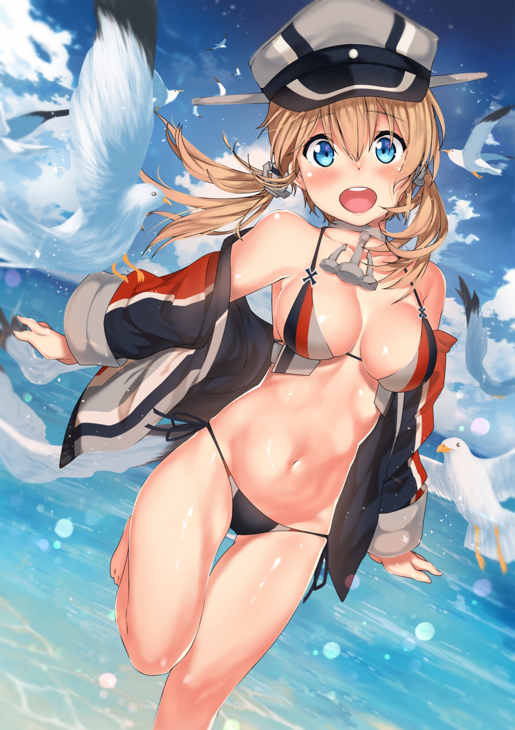 bikini cleavage kantai_collection kawai open_shirt prinz_eugen_(kancolle) swimsuits