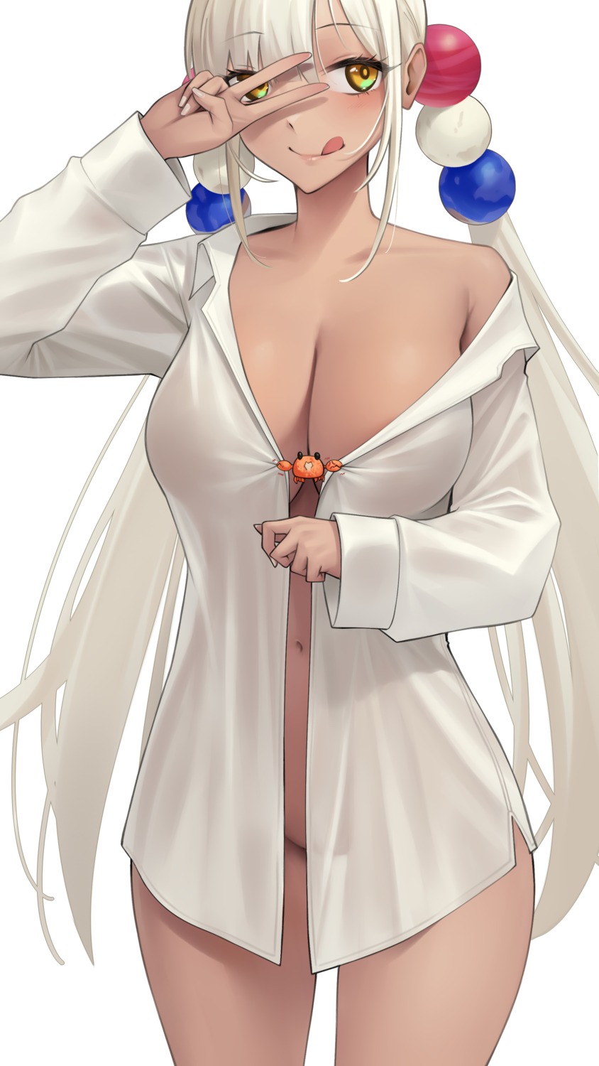 bottomless dress_shirt hololive hololive_english no_bra open_shirt see_through somebody_(leiking00) tsukumo_sana