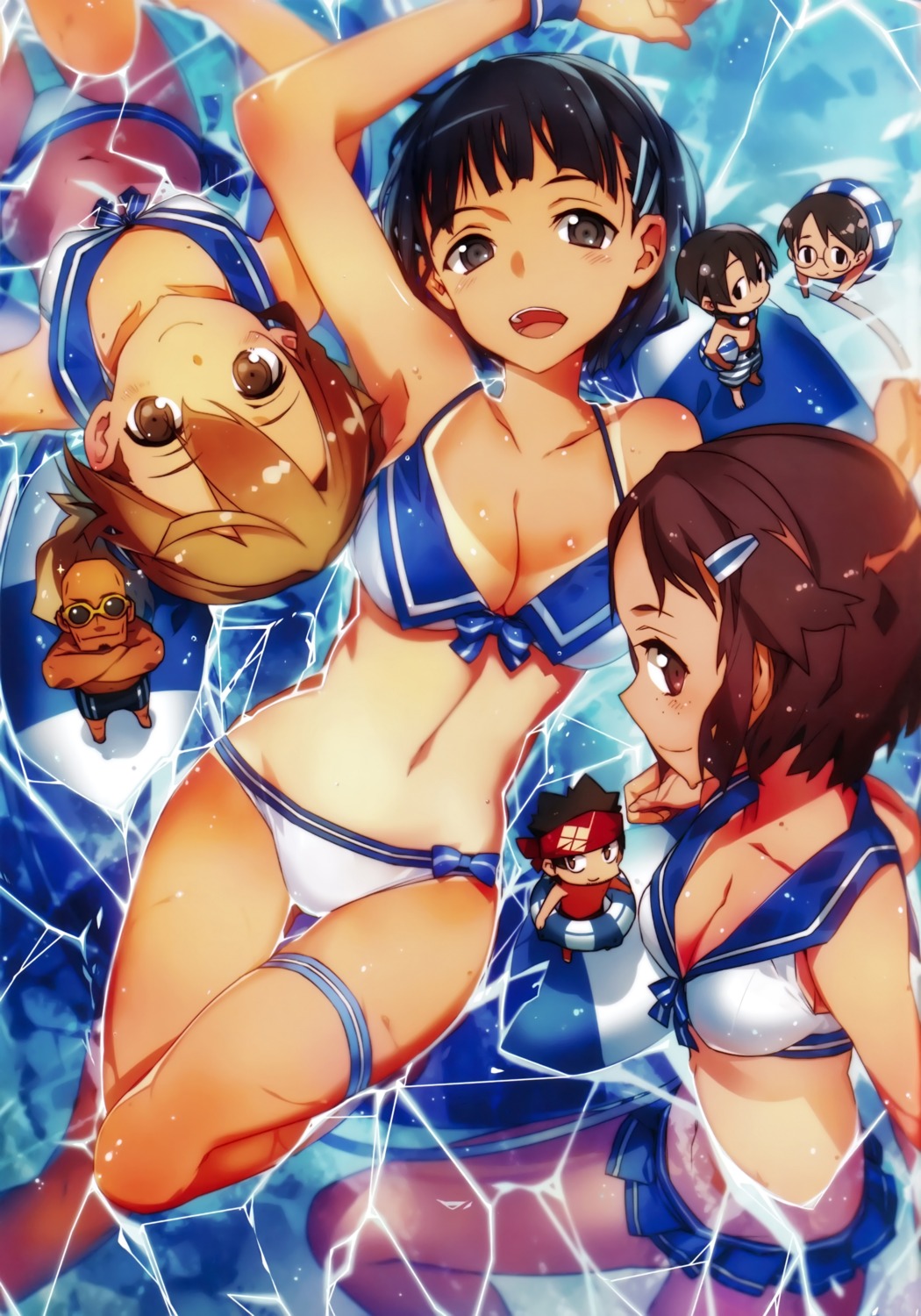 abec agil bikini chibi cleavage garter kirigaya_suguha kirito klein_(sword_art_online) megane recon_(sword_art_online) shinozaki_rika silica swimsuits sword_art_online tan_lines wet