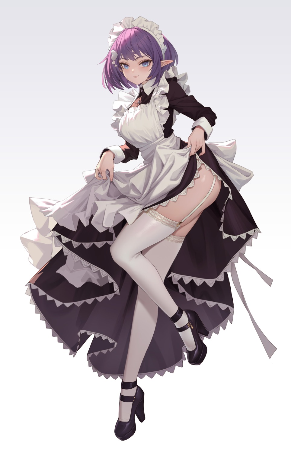 heels maid pointy_ears skirt_lift stockings thighhighs xzu