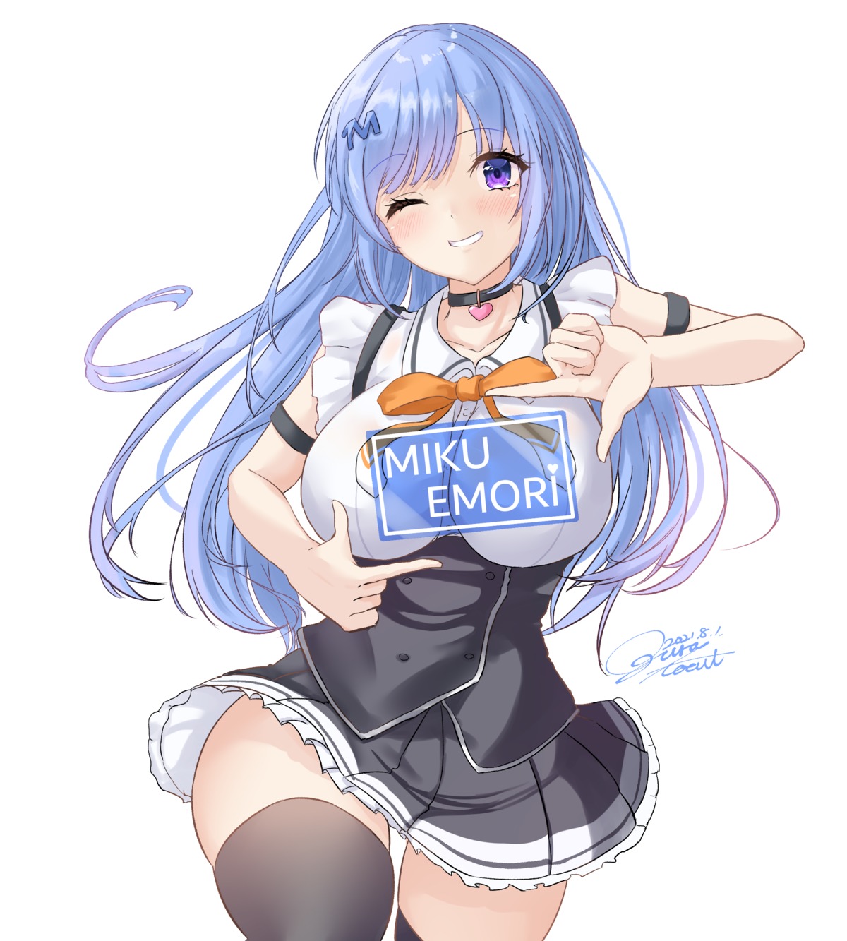 emori_miku emori_miku_project ogura_toast seifuku skirt_lift thighhighs