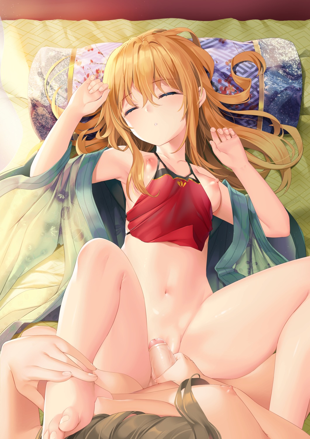 bottomless breasts feet japanese_clothes lingerie m.vv nipples no_bra penis trap uncensored