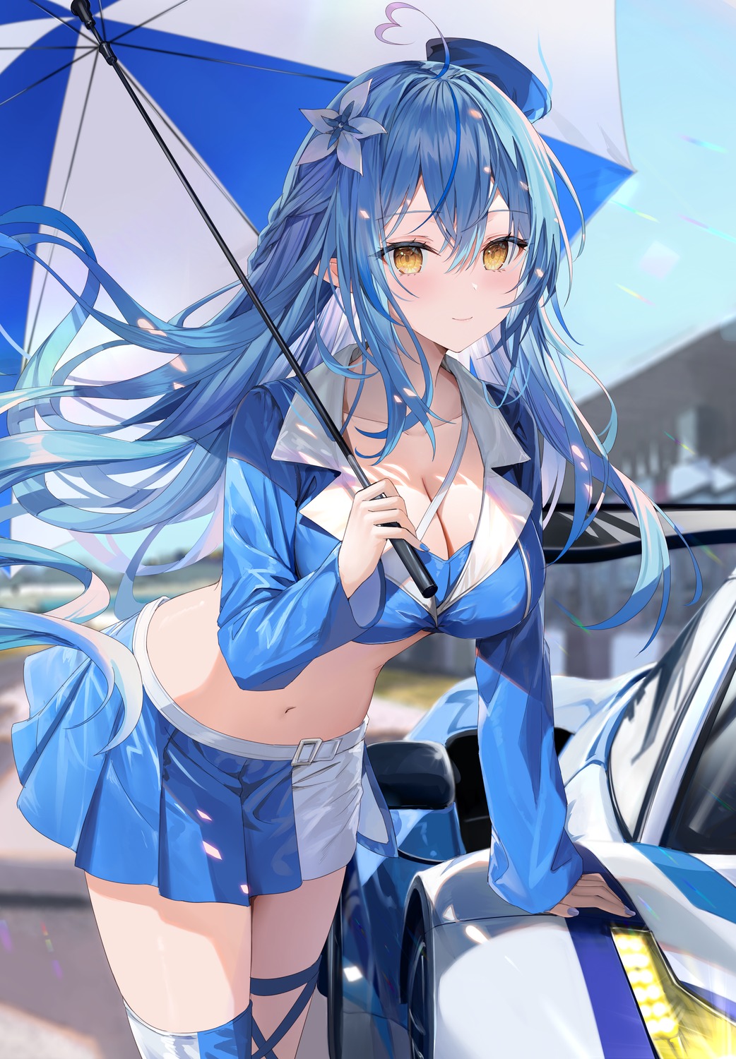 cleavage elf garter hololive pointy_ears rin_yuu thighhighs umbrella yukihana_lamy