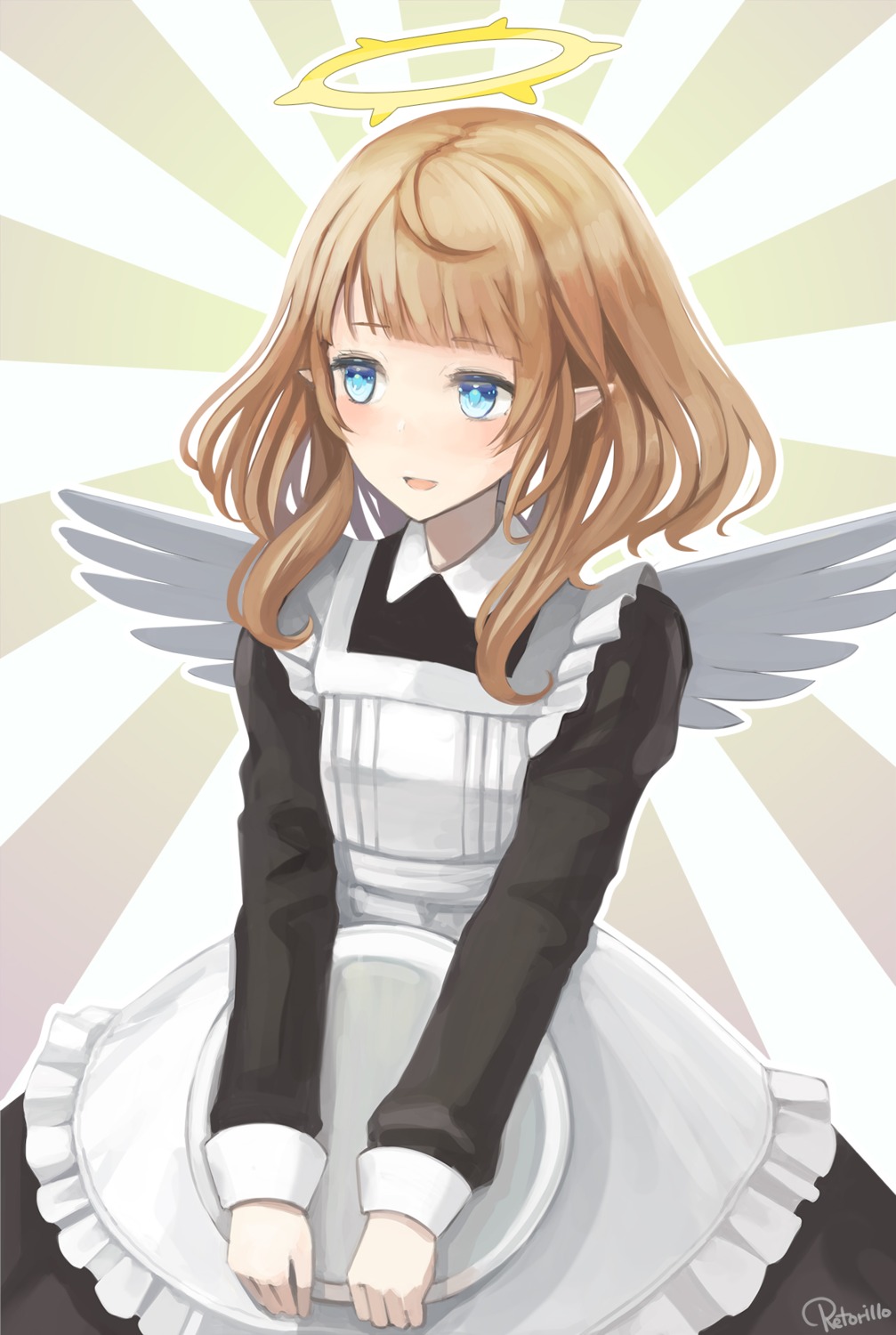 angel maid pointy_ears retoriro shiotenshi_channel shiotenshi_riel wings