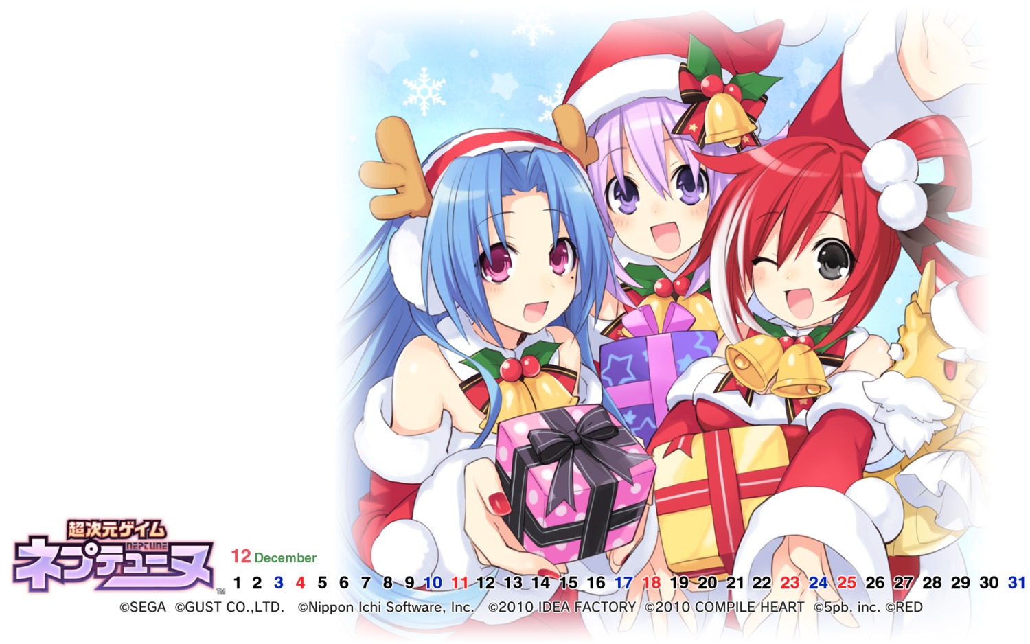 5pb._(choujigen_game_neptune) calendar choujigen_game_neptune christmas compile_heart neptune red_(choujigen_game_neptune) tsunako wallpaper