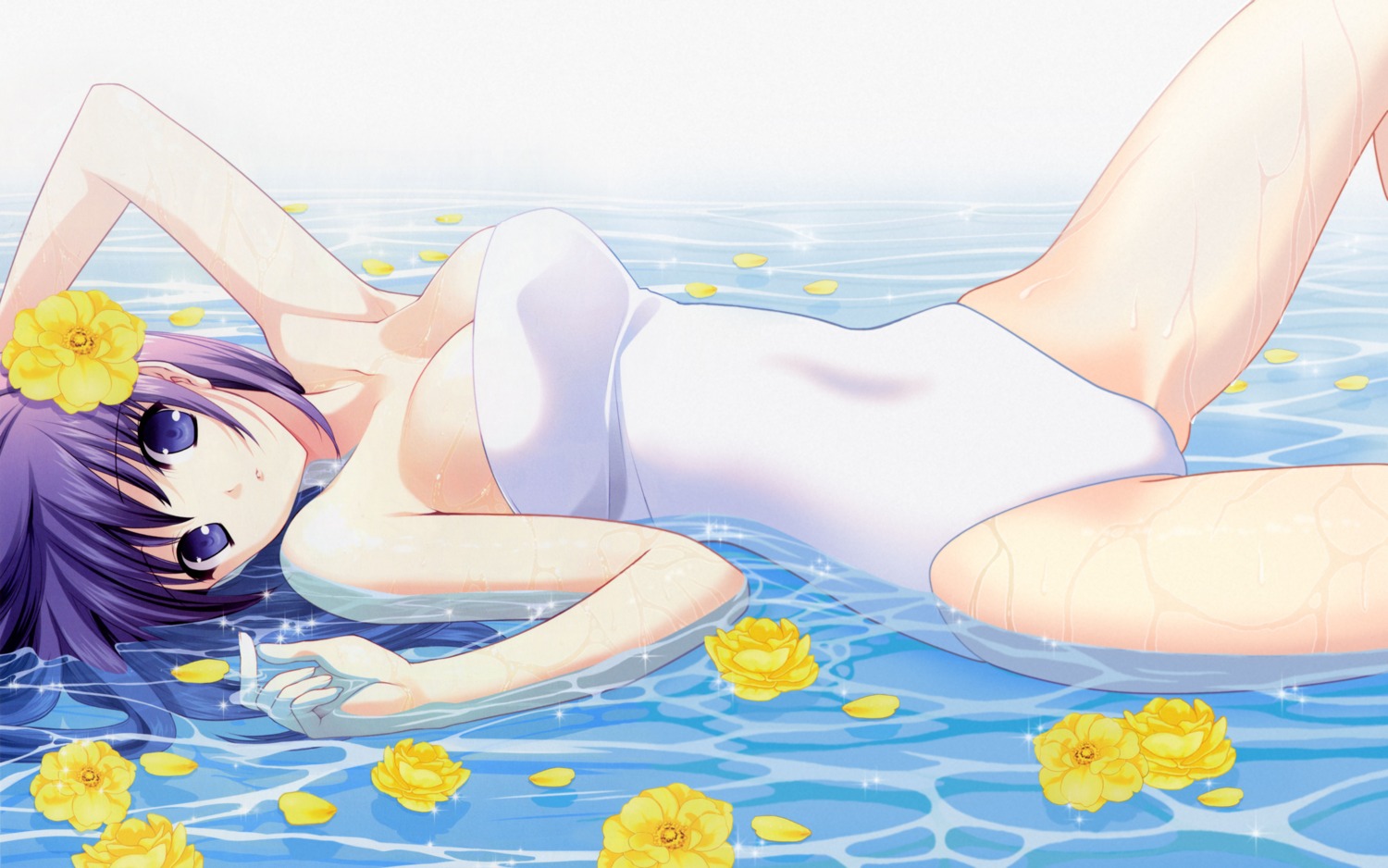 cleavage suzuhira_hiro swimsuits wallpaper wet