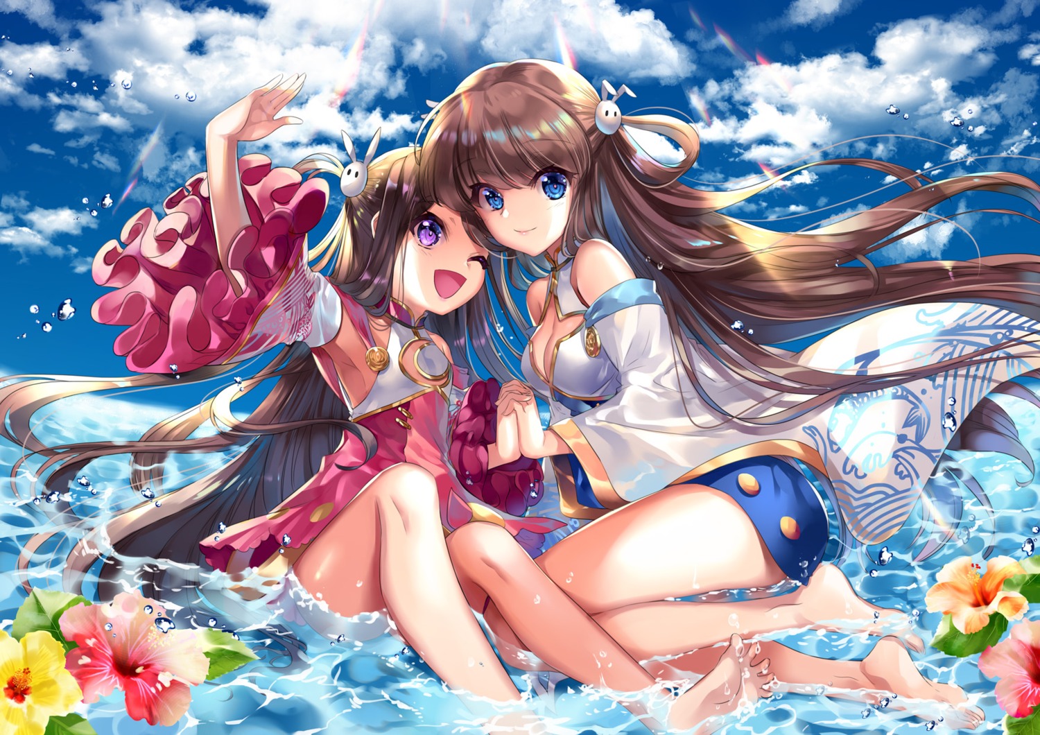 blue_oath cleavage cu-rim ning_hai_(blue_oath) ping_hai_(blue_oath) wet yuri