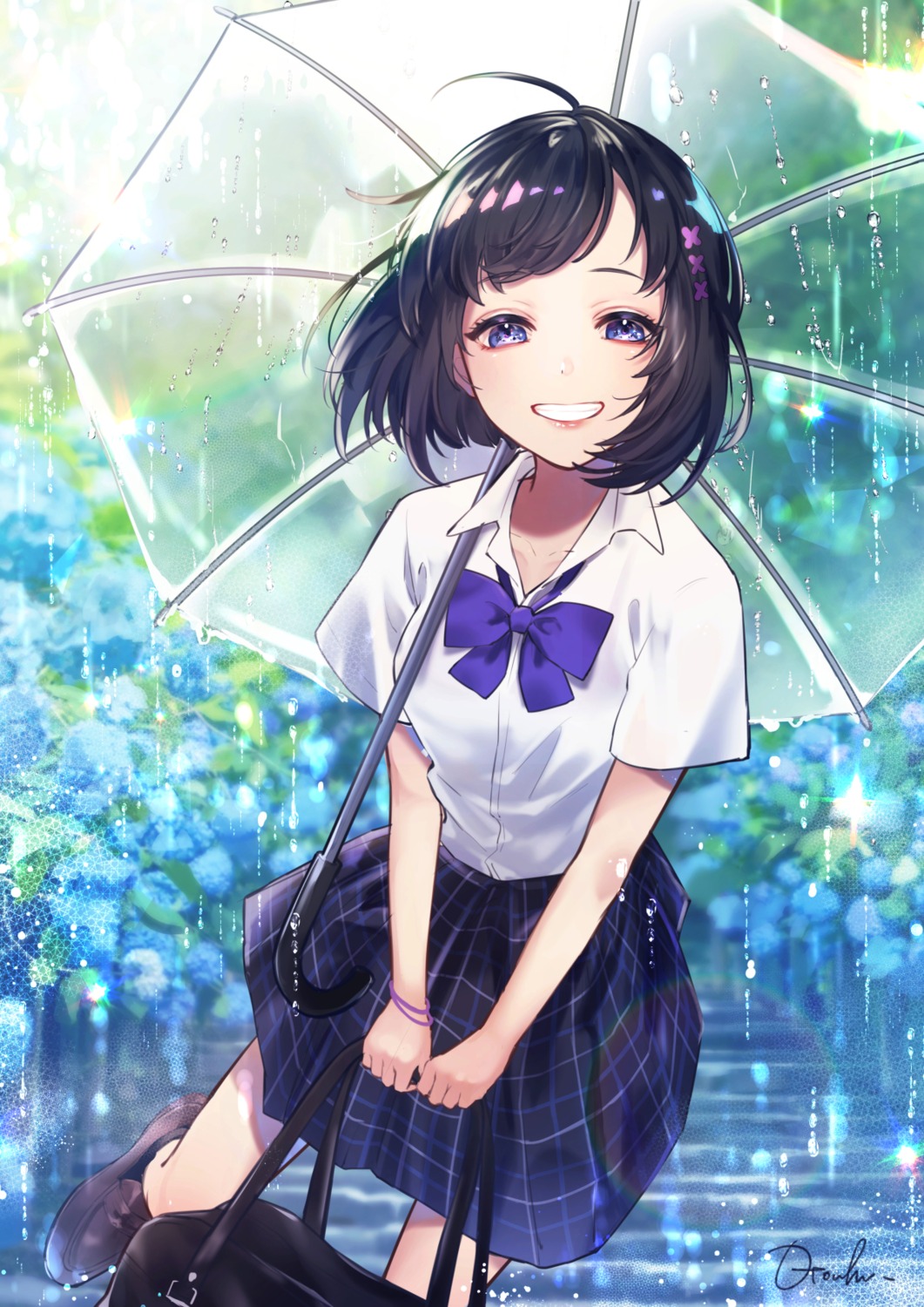 otoufu_(gotouhu) seifuku umbrella wet