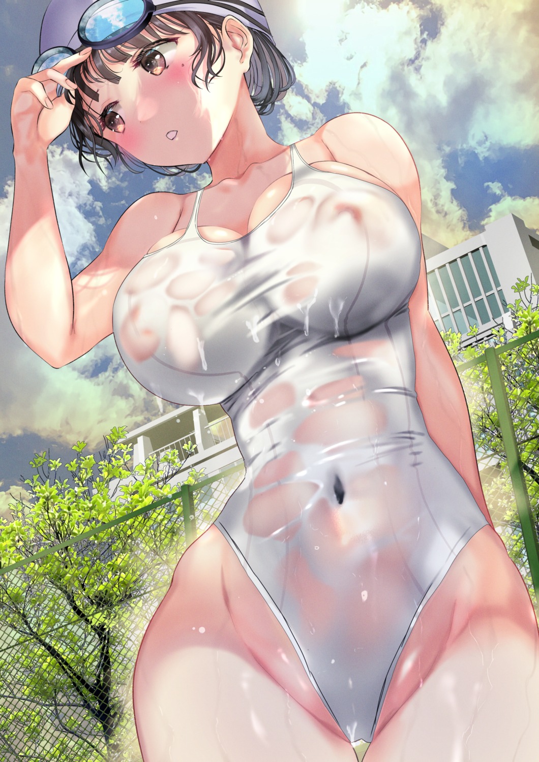 nipples ogata_tei see_through swimsuits wet wet_clothes