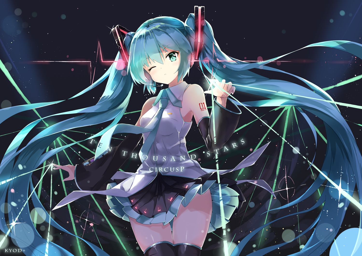 asahi_kuroi hatsune_miku tattoo thighhighs vocaloid