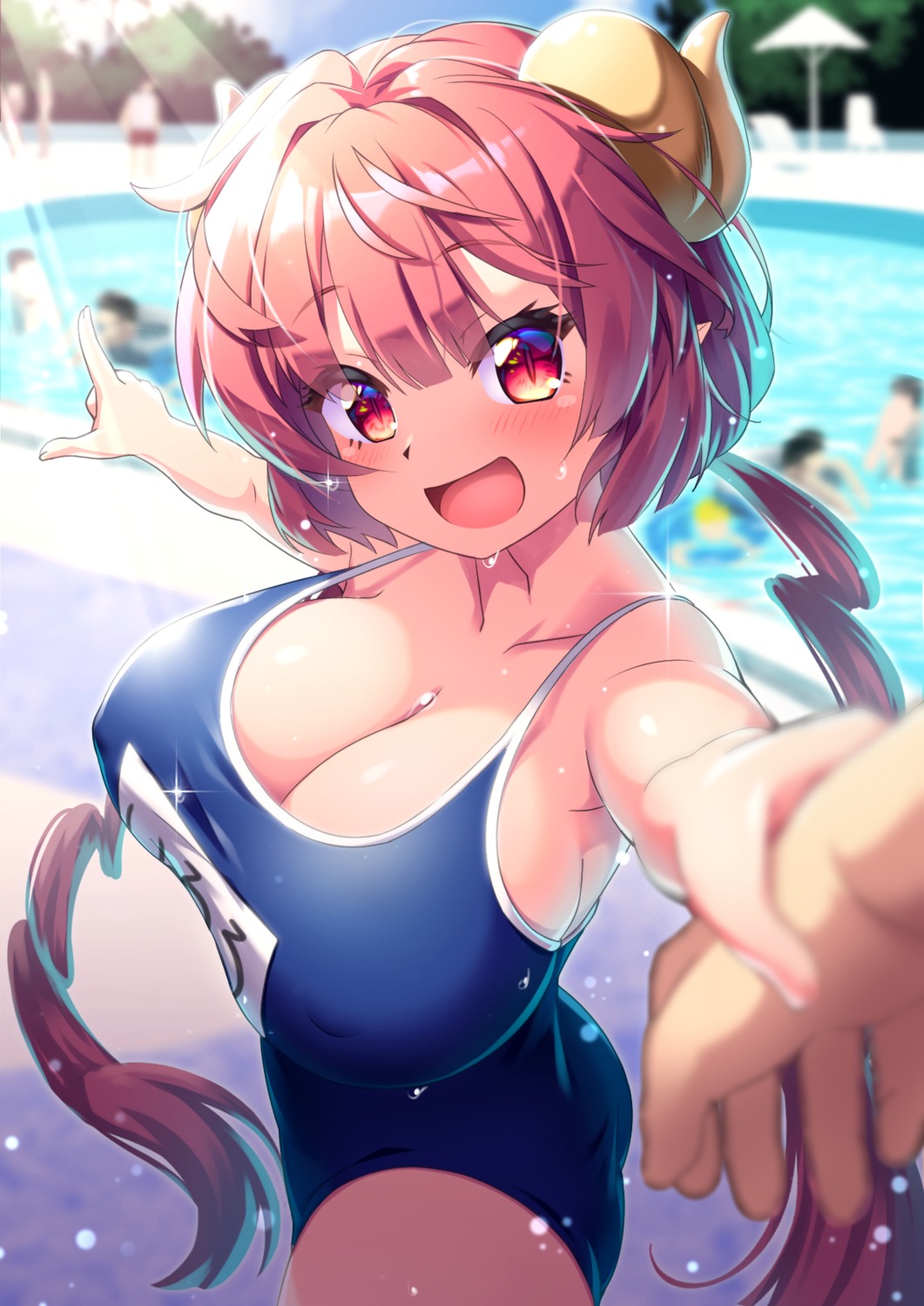 ass cleavage erect_nipples horns ilulu kobayashi-san_chi_no_maidragon kuromasu pointy_ears school_swimsuit swimsuits wet