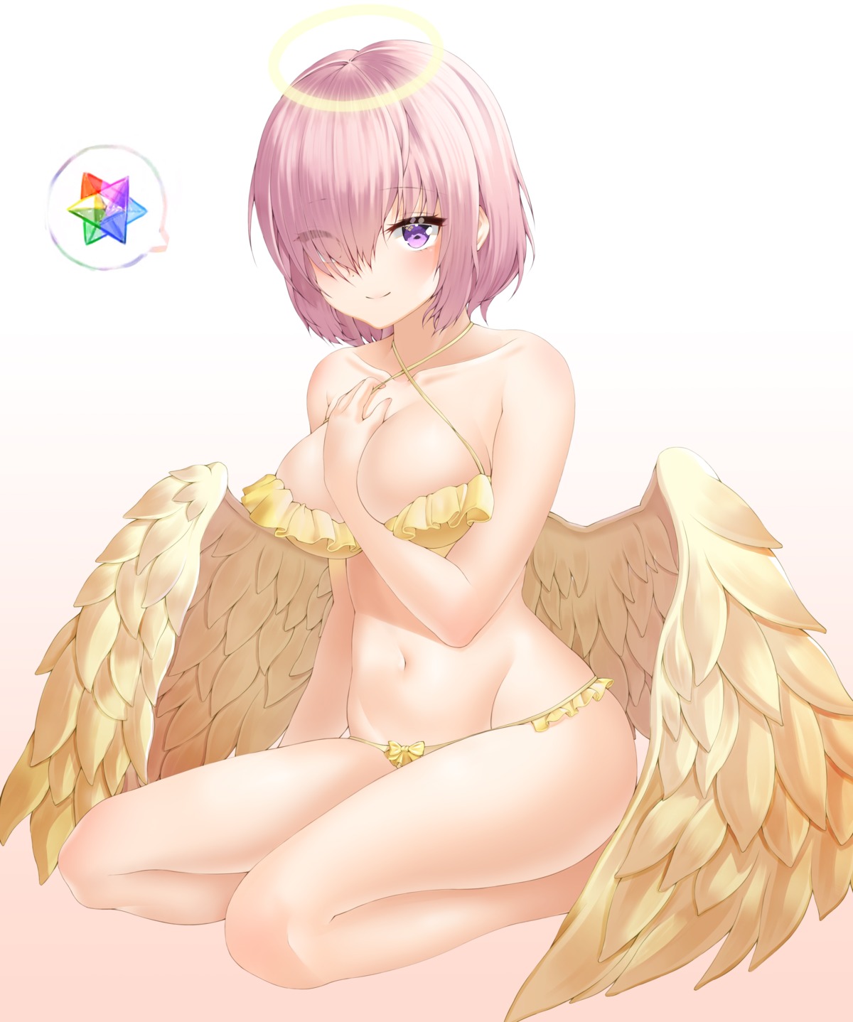 angel bikini bra breast_hold cleavage fate/grand_order mash_kyrielight pantsu skarif swimsuits wings