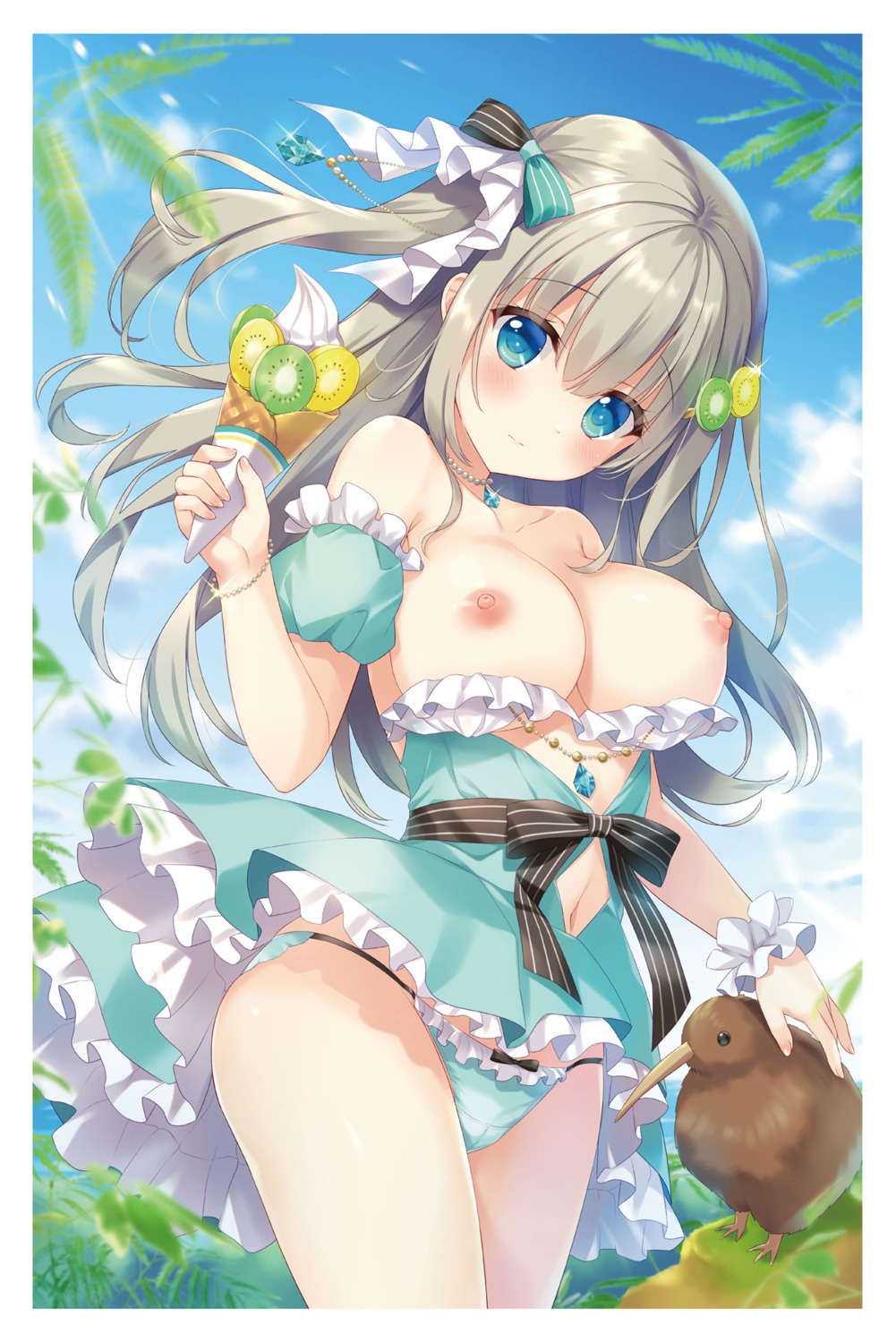 ameto_yuki breasts cameltoe emerald_(ameto_yuki) nipples no_bra pantsu skirt_lift