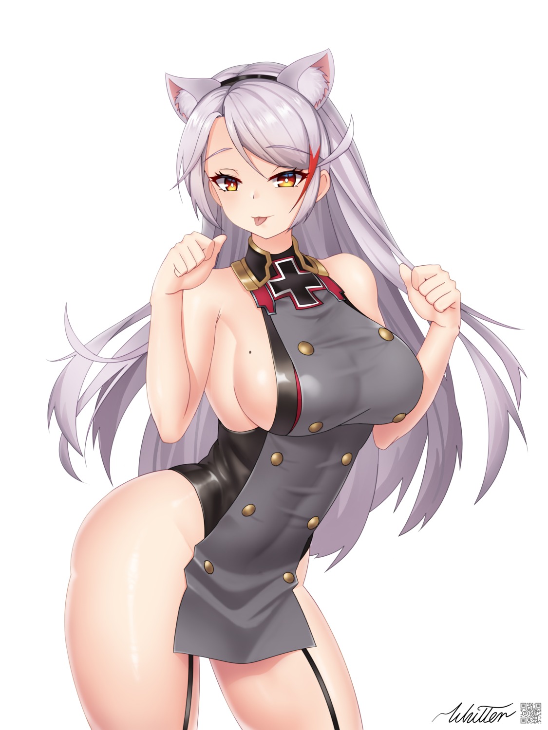 animal_ears azur_lane leotard nekomimi no_bra prinz_eugen_(azur_lane) uniform whitter