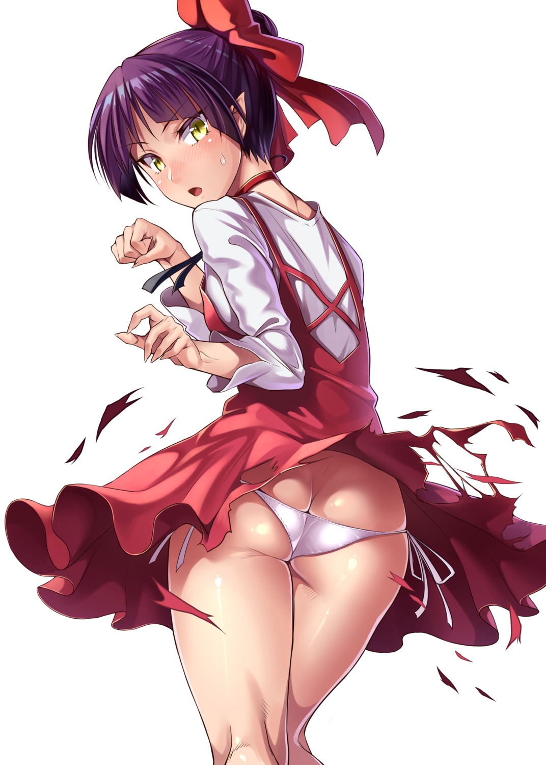 ass dress gegege_no_kitaro neko_musume orochi_itto pantsu pointy_ears skirt_lift string_panties torn_clothes